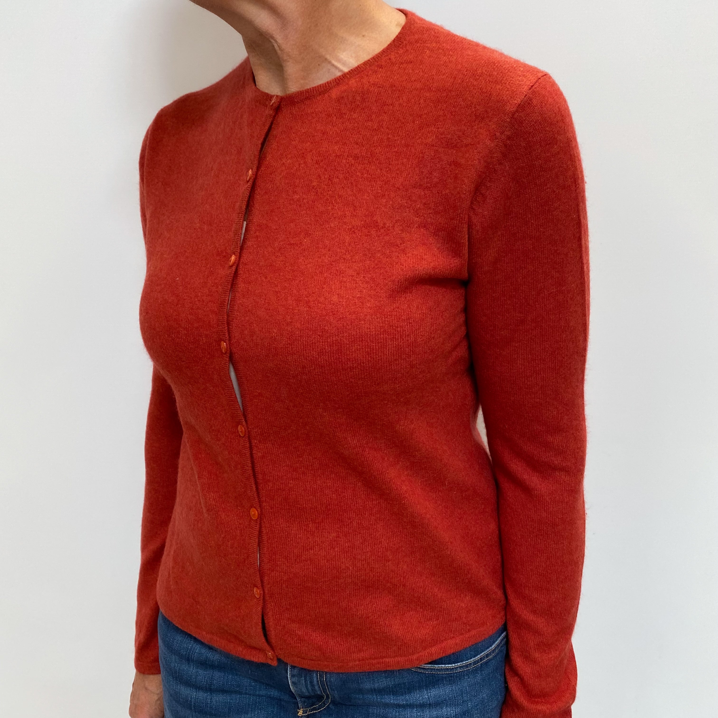 Rust Orange Cashmere Crew Cardigan Medium