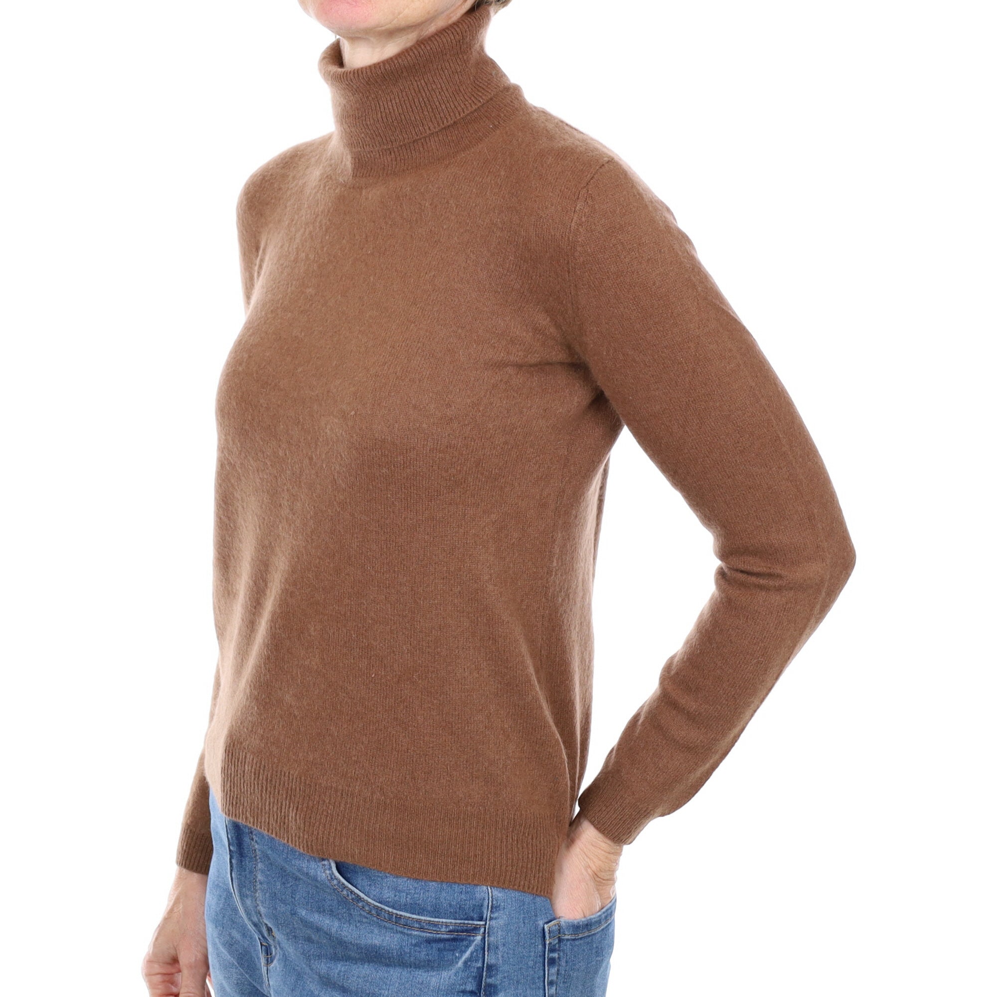 Russet Brown Cashmere Polo Neck Jumper Small