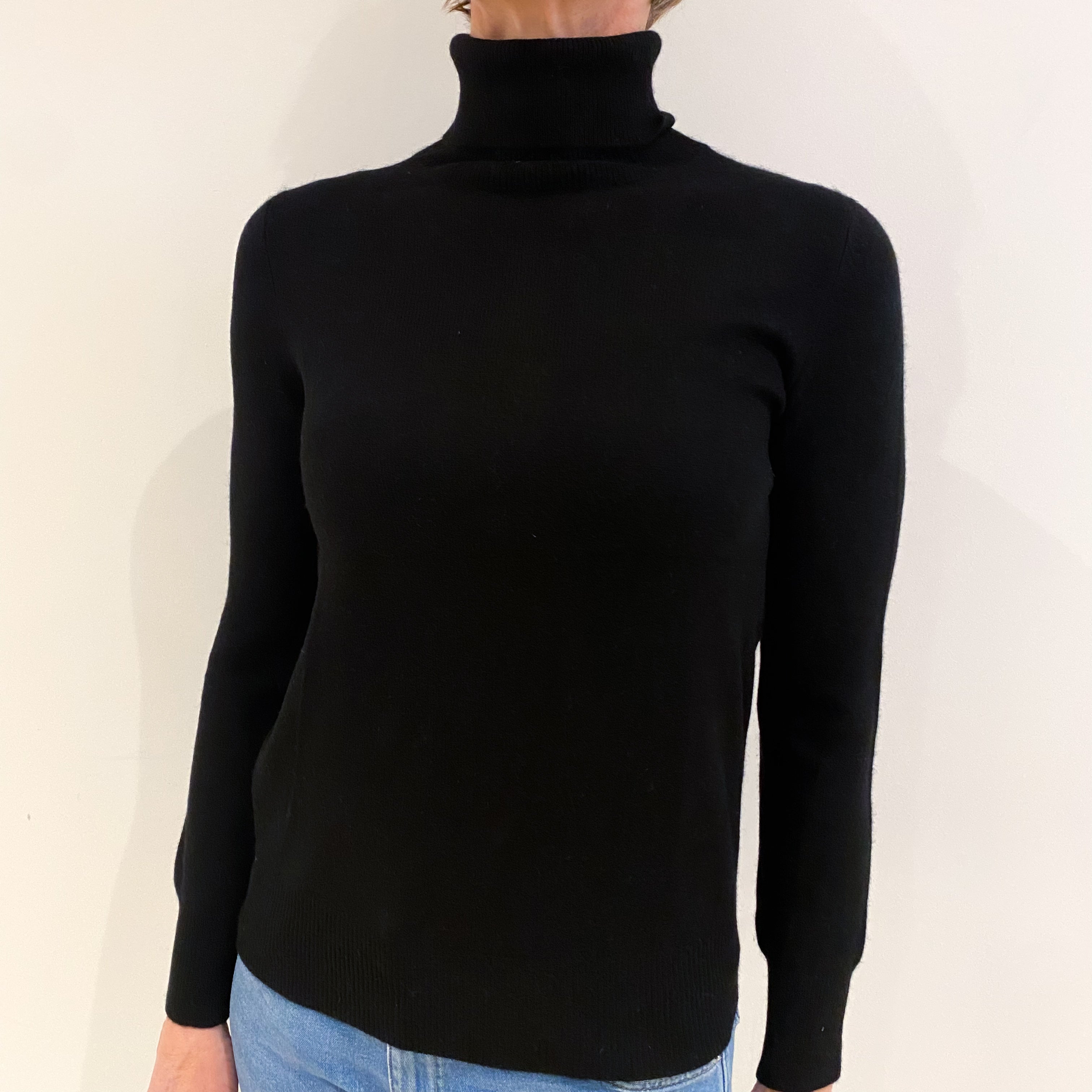 Black Cashmere Polo Neck Jumper Small