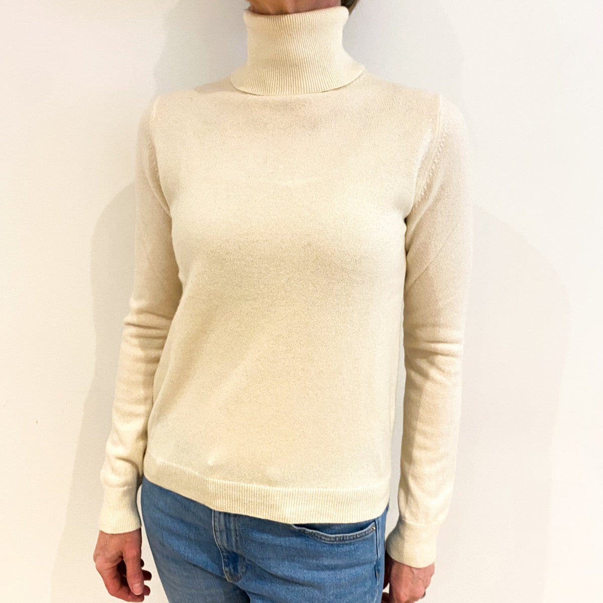 Vanilla Cream Cashmere Polo Neck Jumper Small