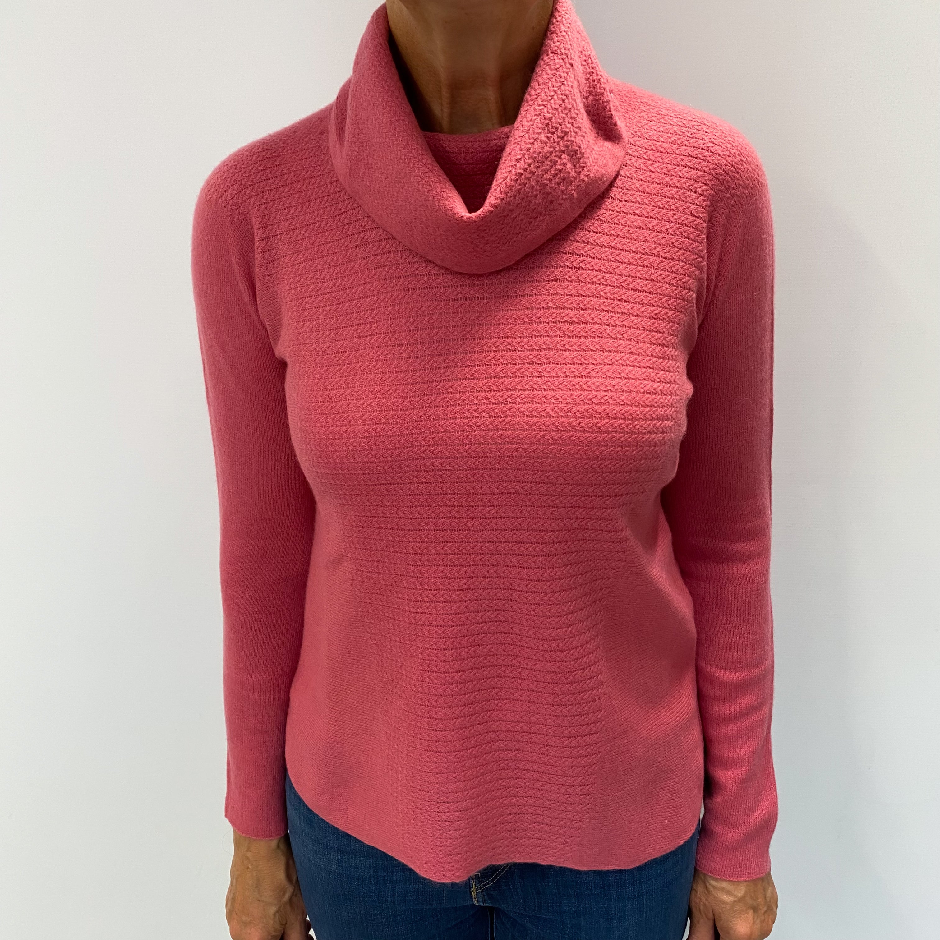 Loganberry Pink Cashmere Batwing Cowl Neck Jumper Medium