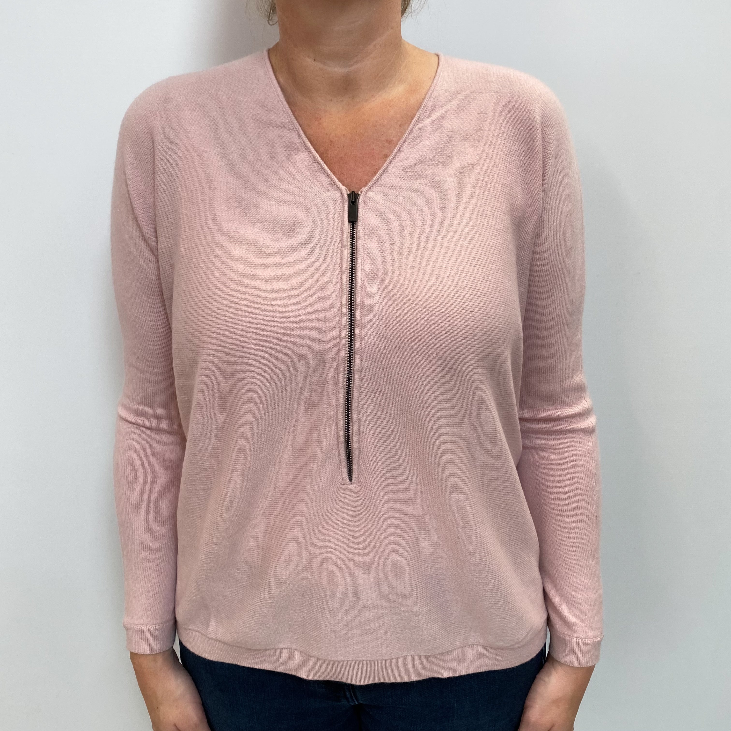 The Kooples Ice Pink Cashmere 3/4 Zip Jumper Large