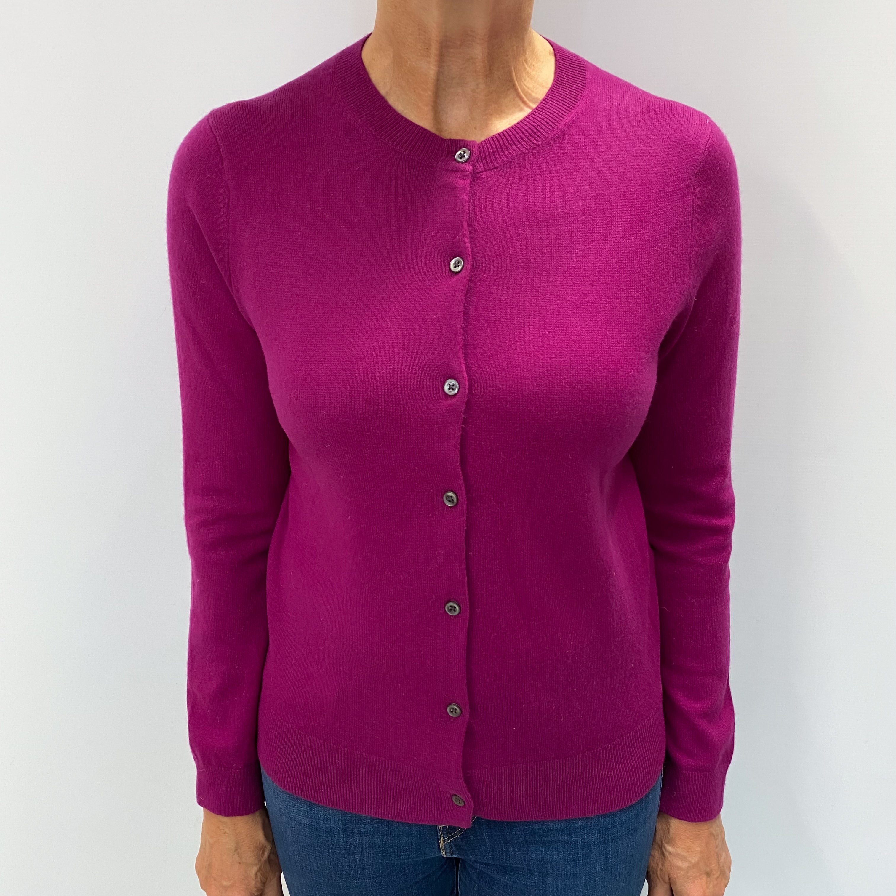 Magenta Purple Cashmere Crew Neck Cardigan Medium
