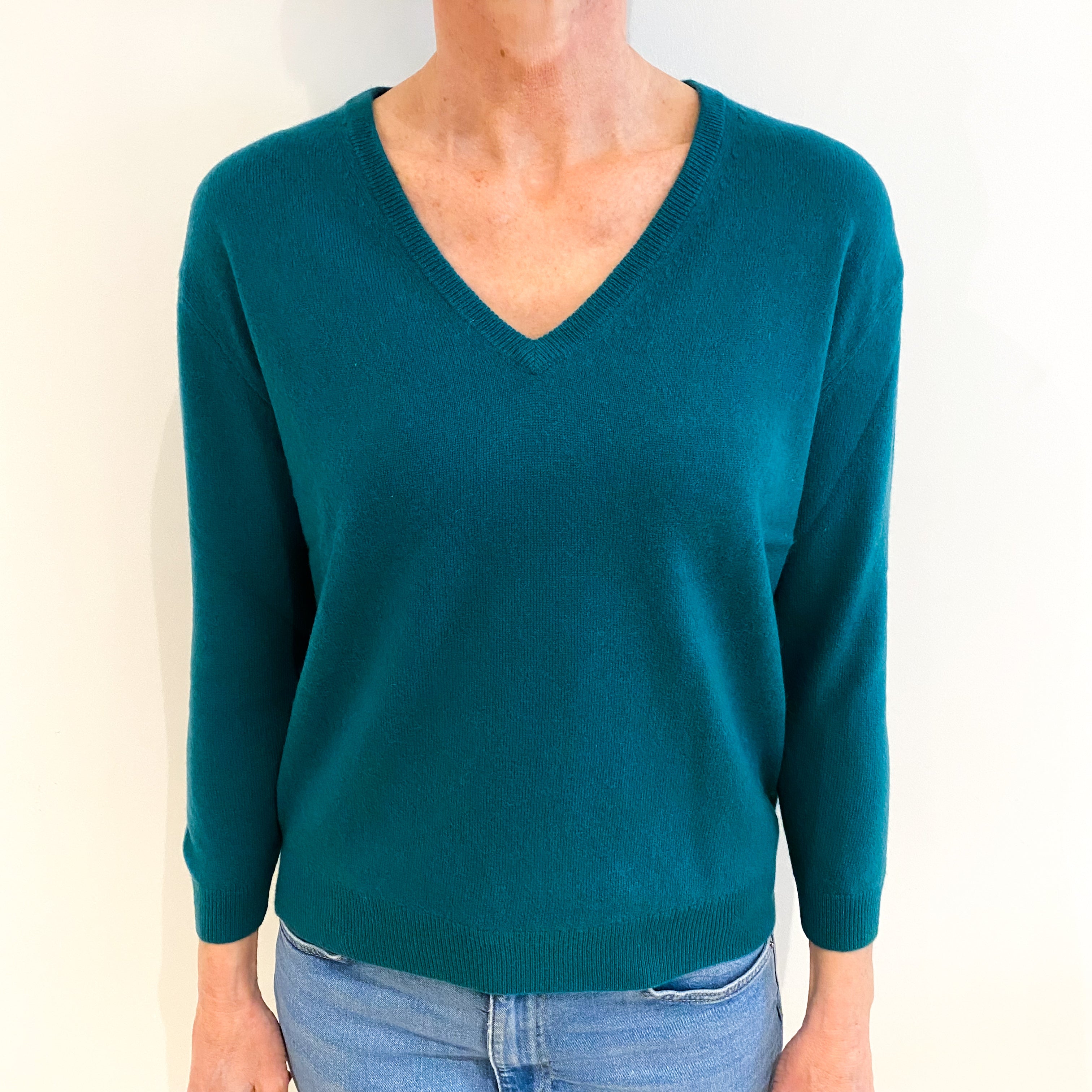 Lincoln Green Cashmere V Neck Jumper Small