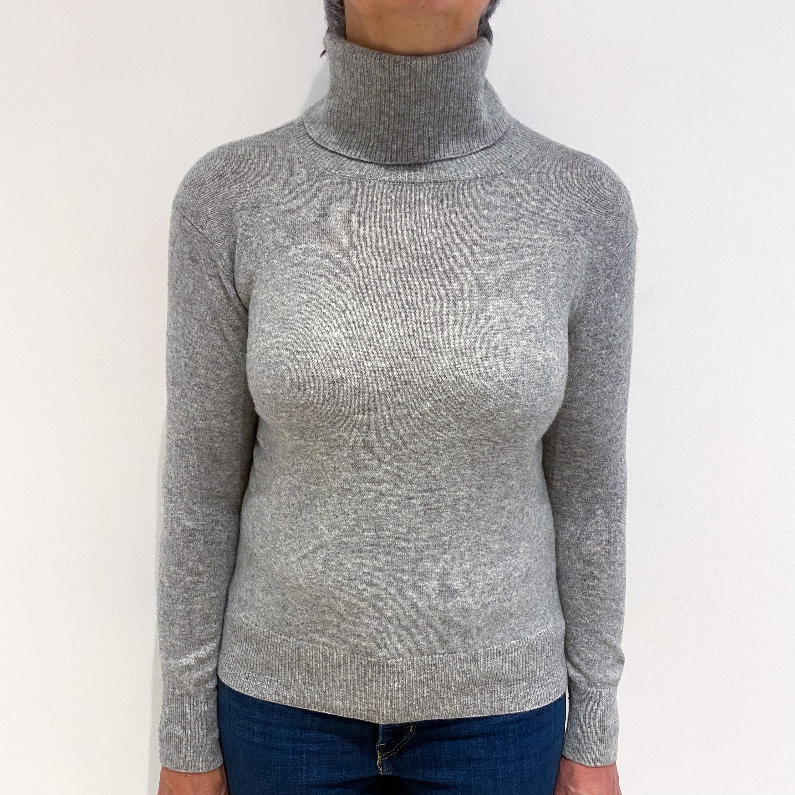Smoke Grey Cashmere Polo Neck Jumper Medium
