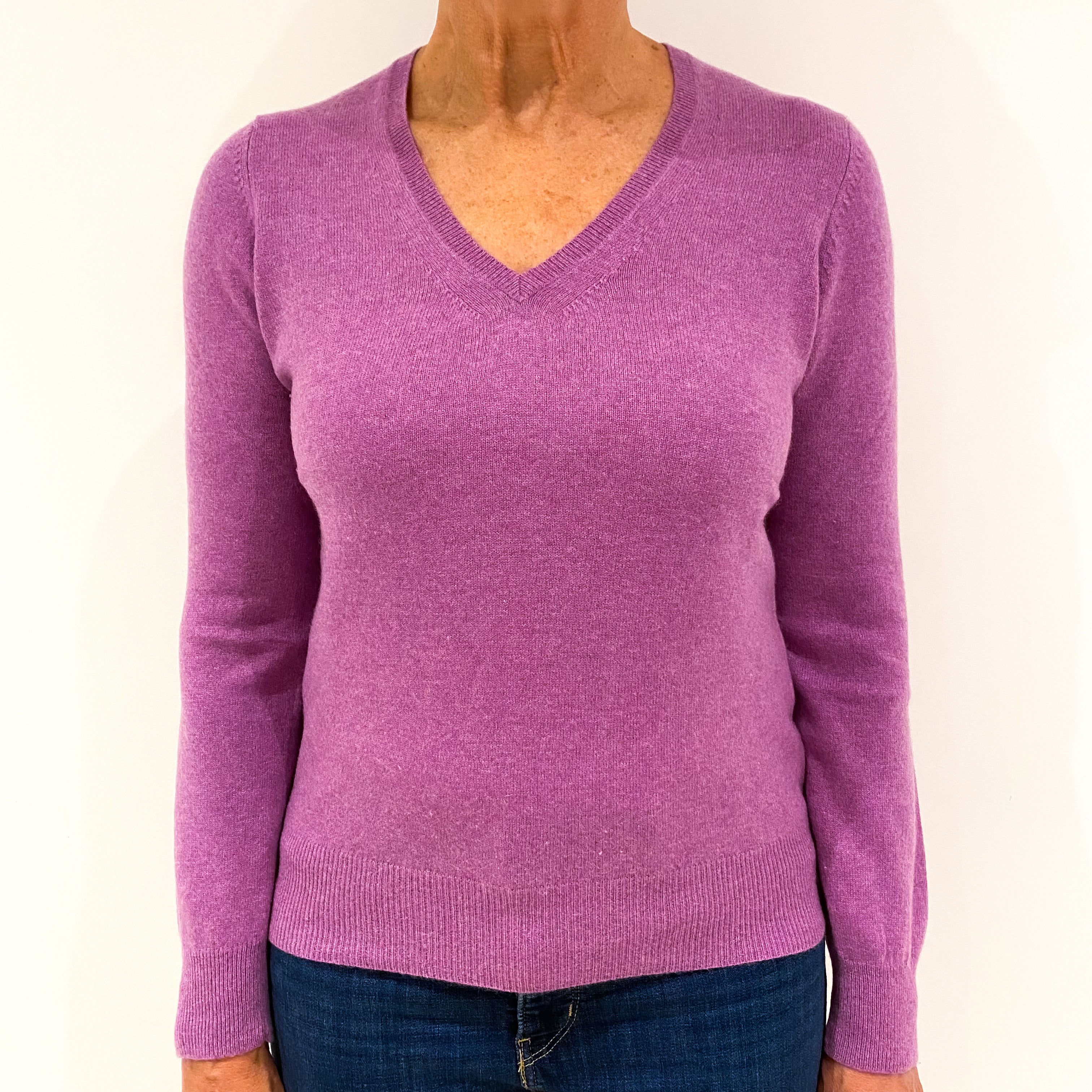 Heather Purple Cashmere V-Neck Jumper Medium
