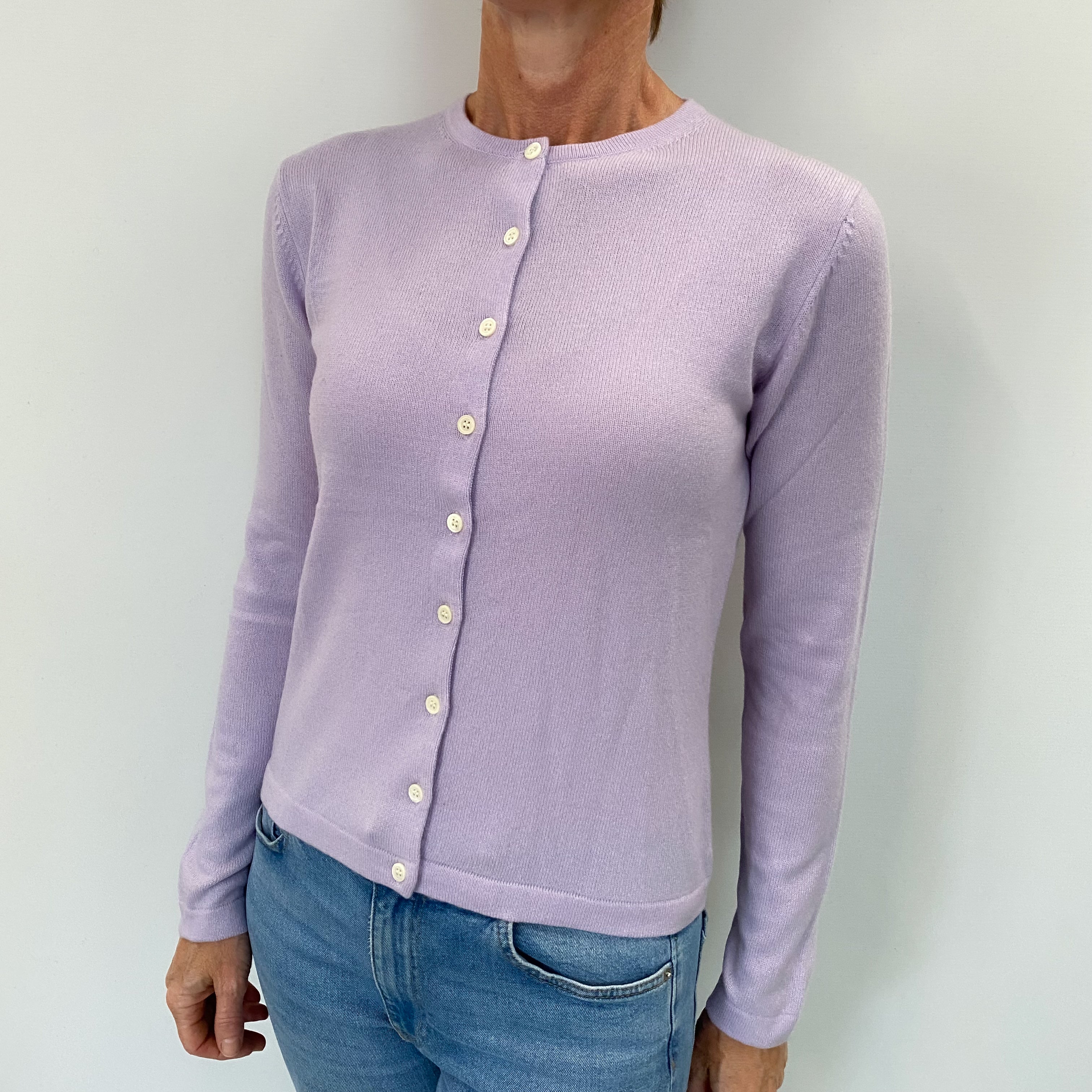 Pale Purple Cashmere Crew Neck Cardigan Small
