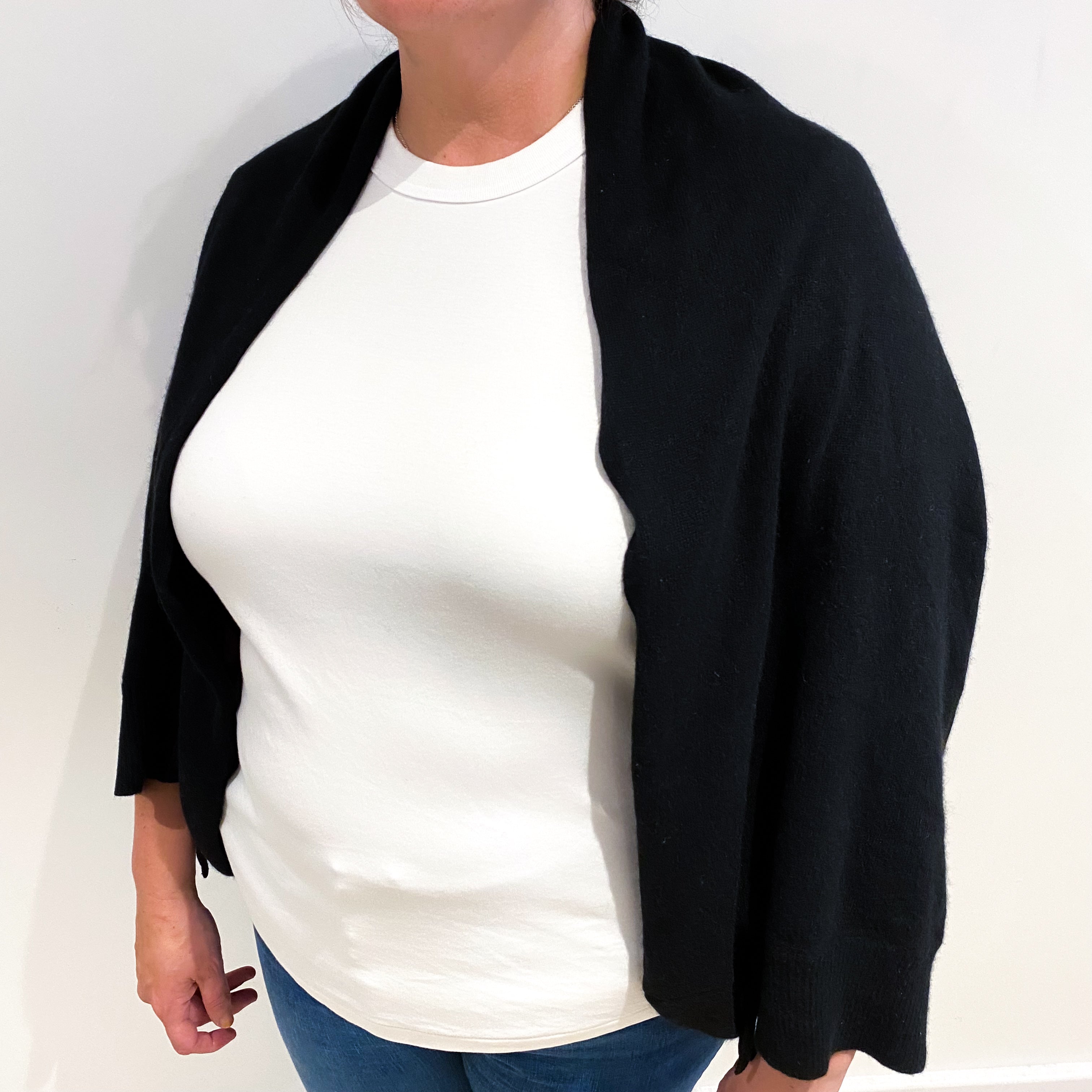 Black Cashmere Bolero Cardigan with Gathered Sides Extra Large