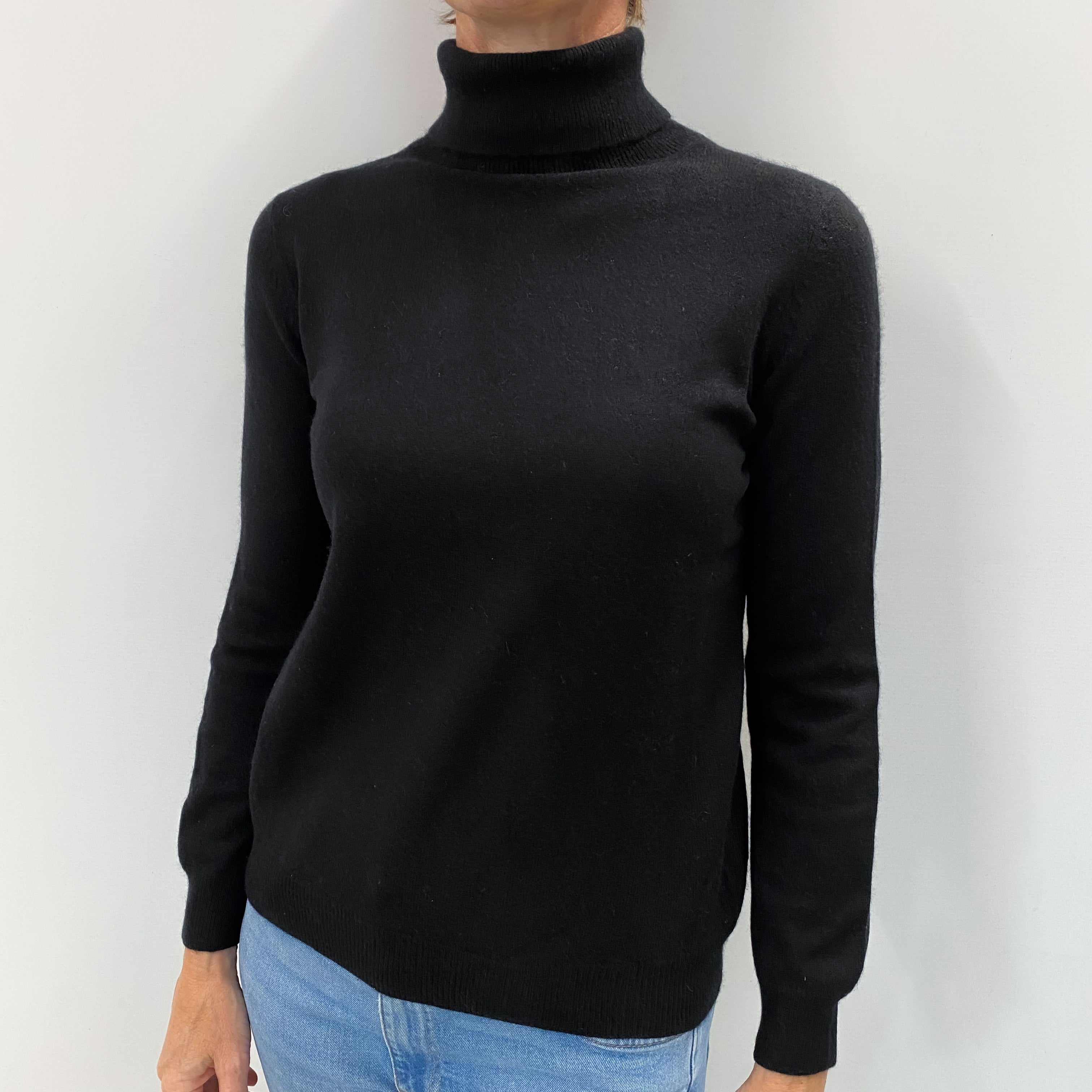 Black Cashmere Polo Neck Jumper Small
