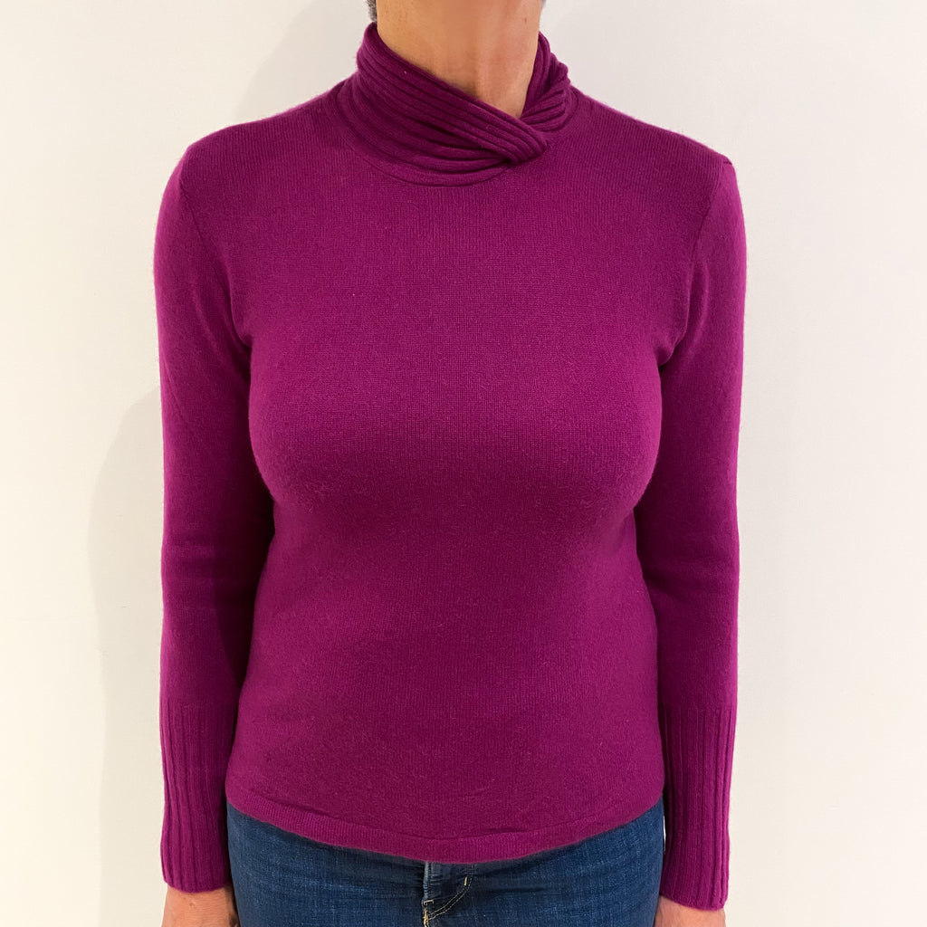 Magenta Purple Cashmere Twisted Funnel Neck Jumper Medium
