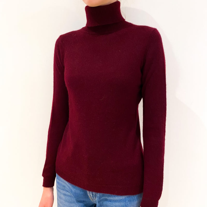 Wine Red Cashmere Polo Neck Jumper Extra Small