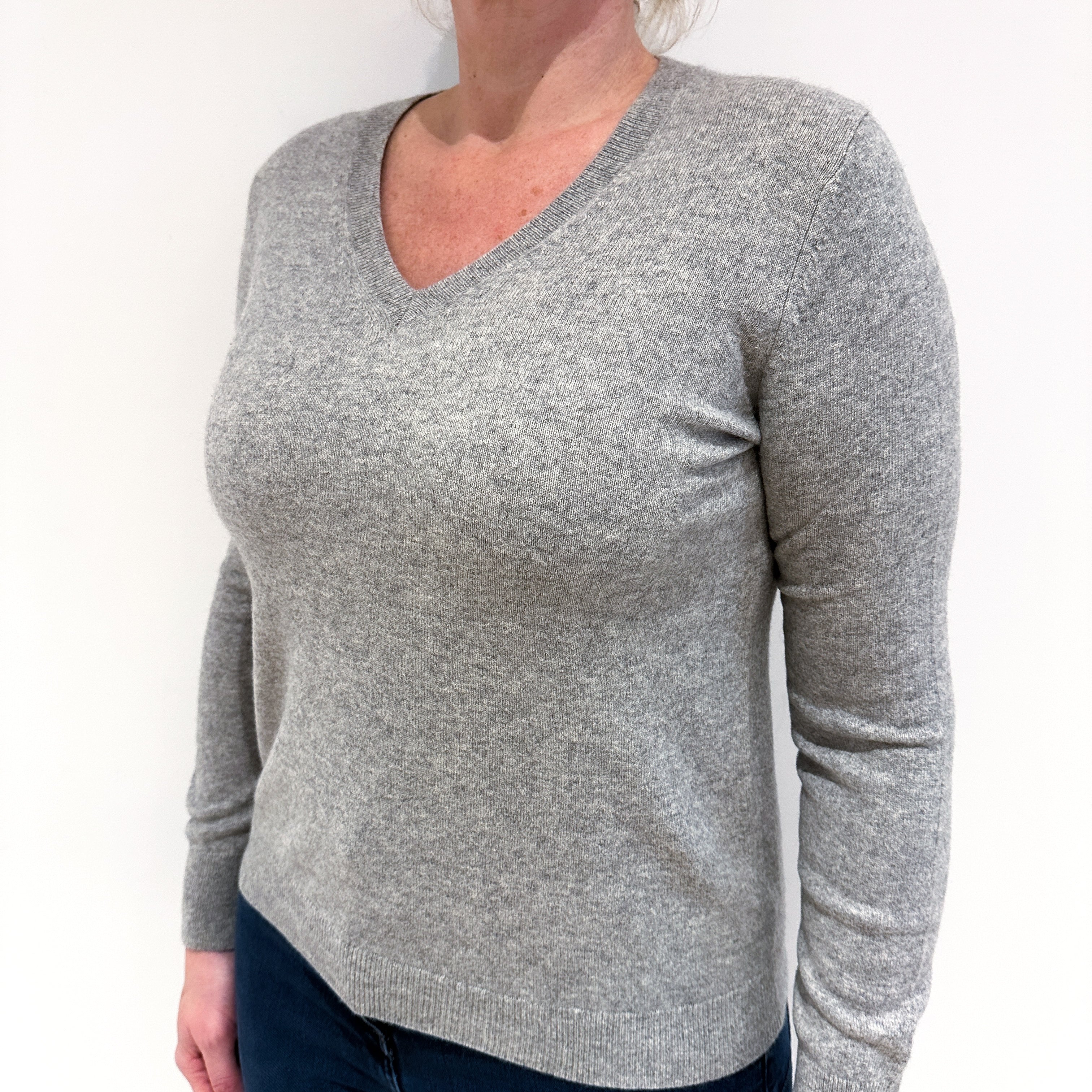 Smoke Grey Cashmere V Neck Jumper Large