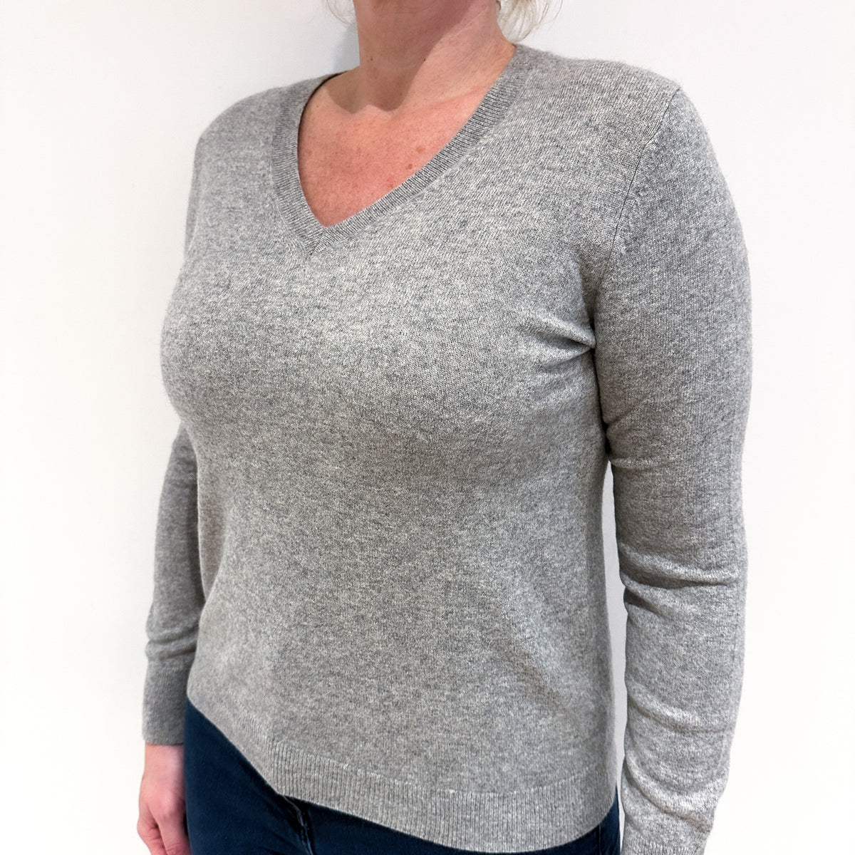 Smoke Grey Cashmere V Neck Jumper Large