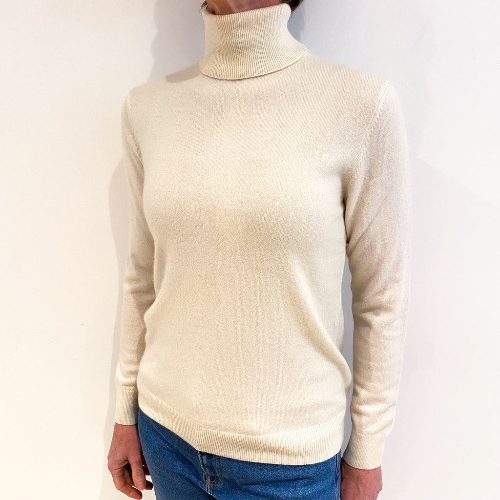 Ivory Cream Cashmere Polo Neck Jumper Small