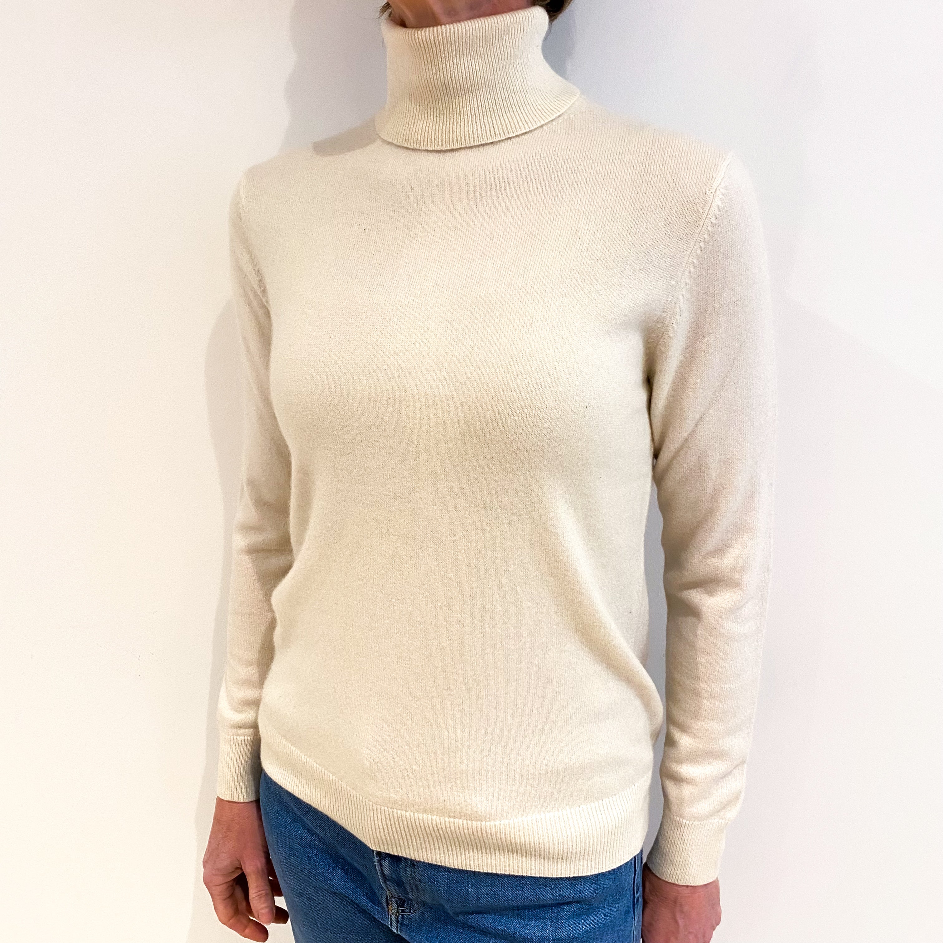 Ivory Cream Cashmere Polo Neck Jumper Small