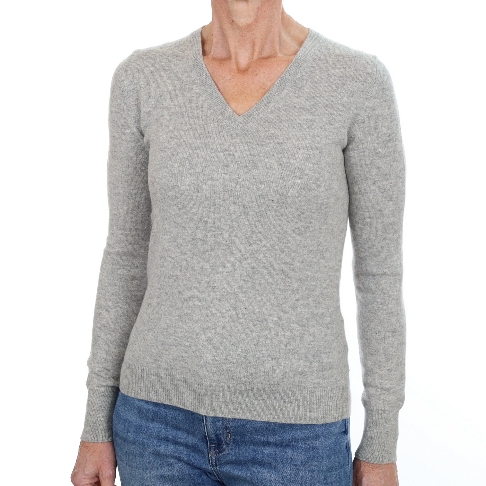 Smoke Grey Cashmere V Neck Jumper Small