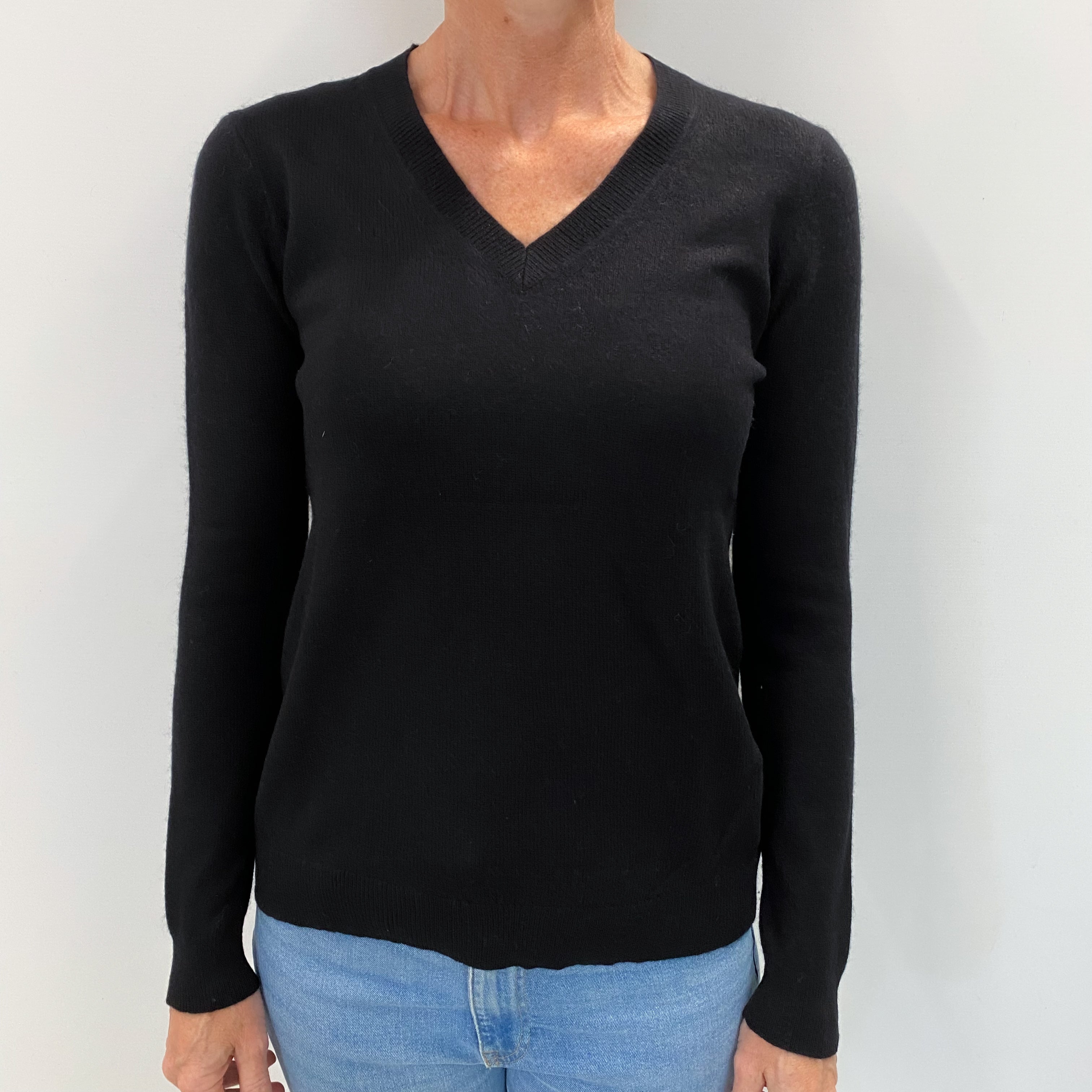 Black Cashmere V Neck Jumper Small
