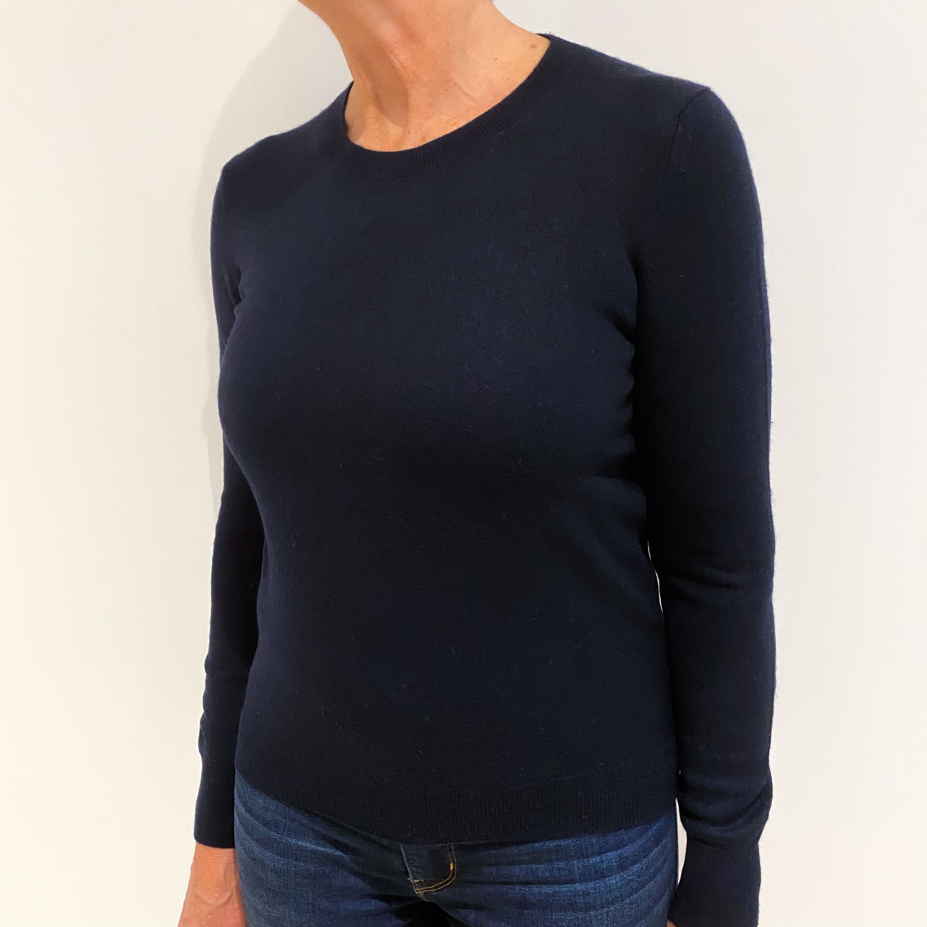 Dark Navy Cashmere Crew Neck Jumper Medium