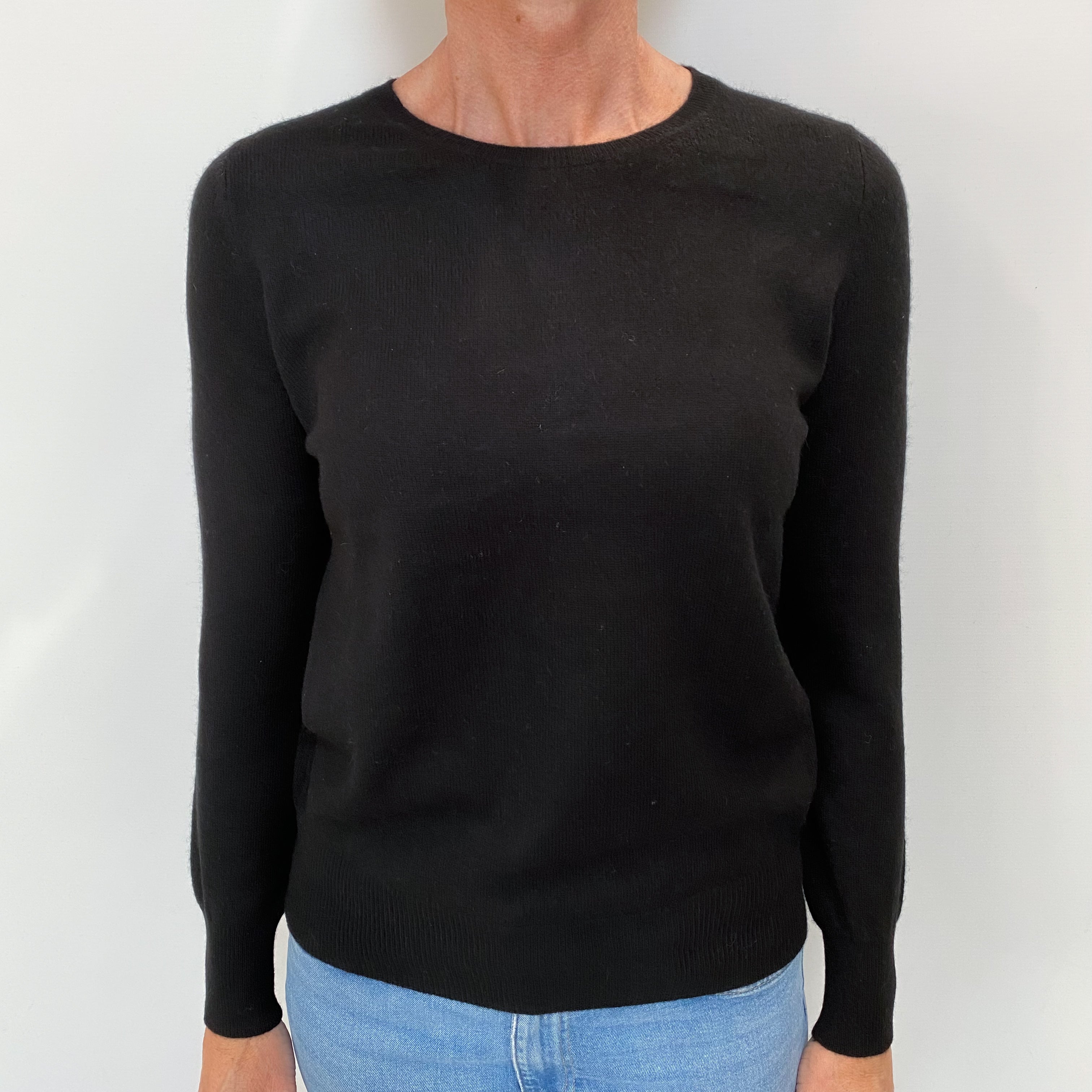 New Black Cashmere Crew Neck Jumper Small