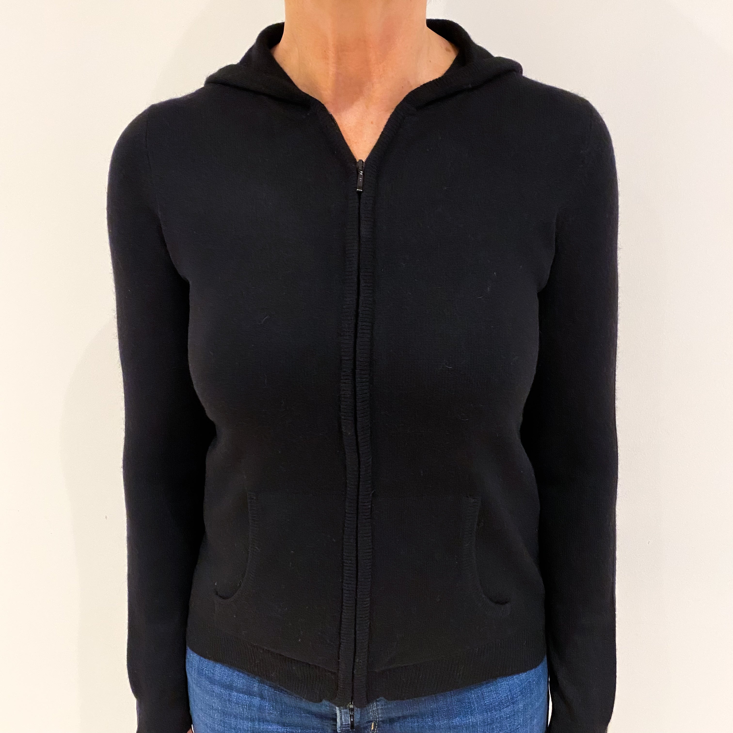 Black Cashmere Zip Up Hoodie Medium
