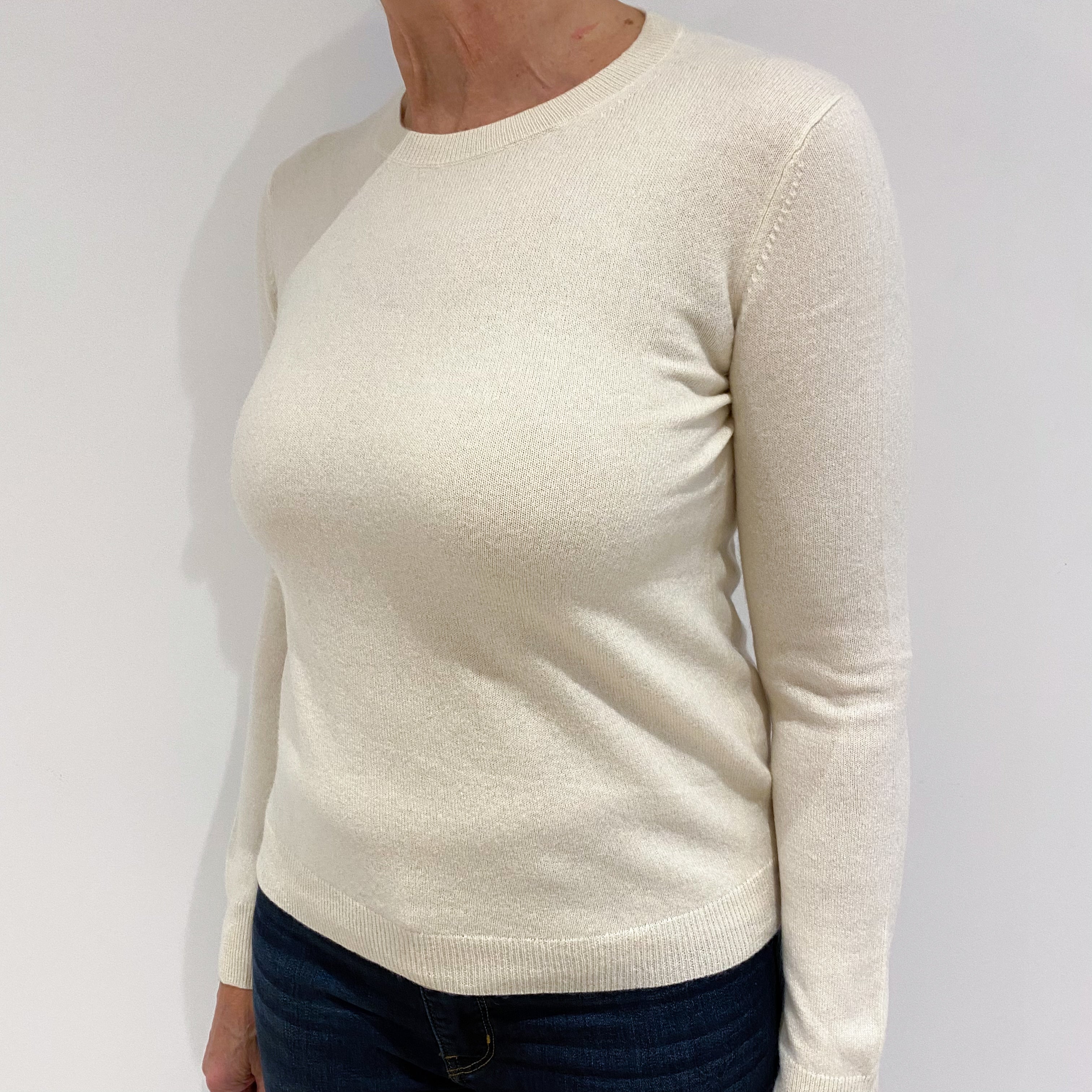 Ivory Cream Cashmere Crew Neck Jumper Medium