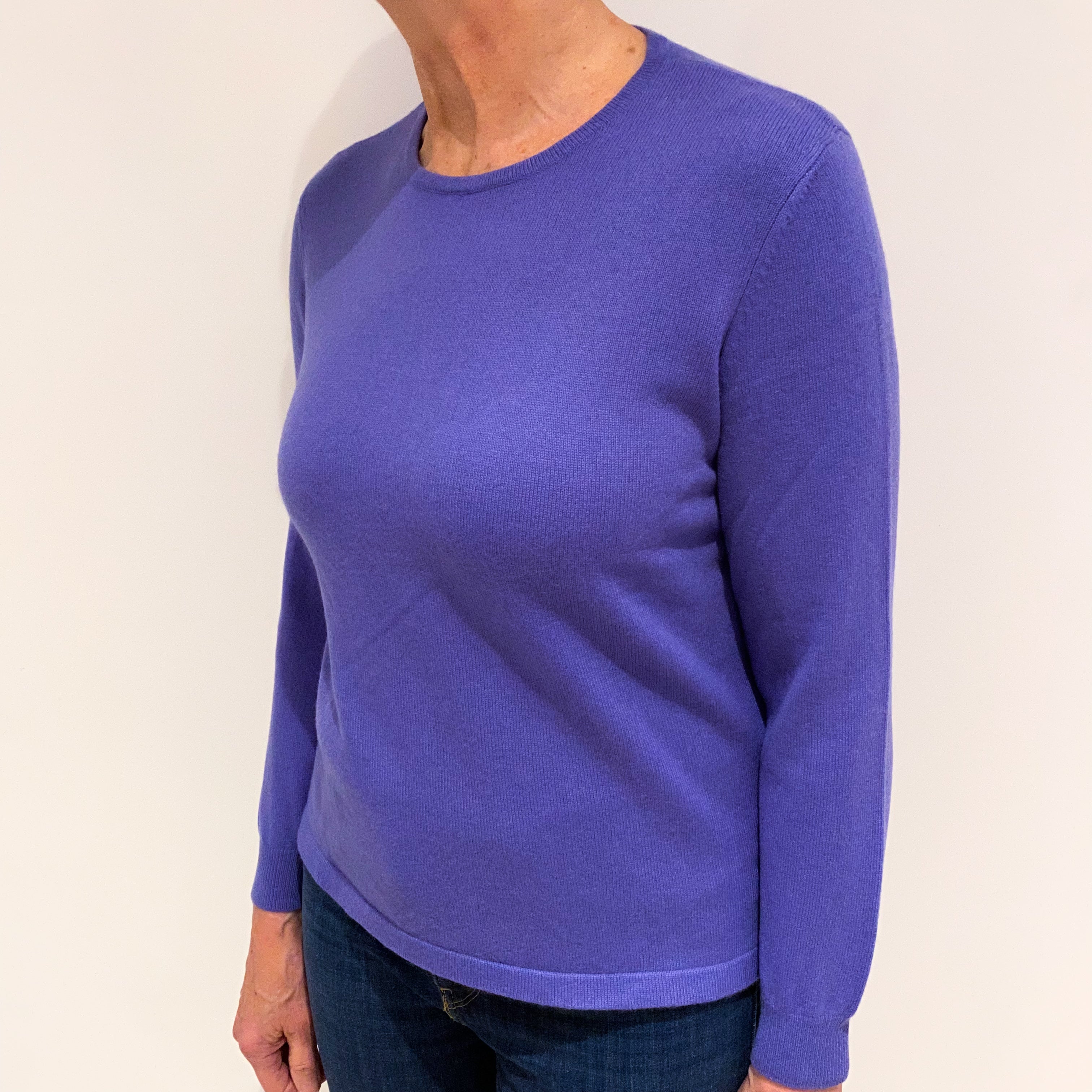 Bluebell Blue Cashmere Crew Neck Jumper Medium