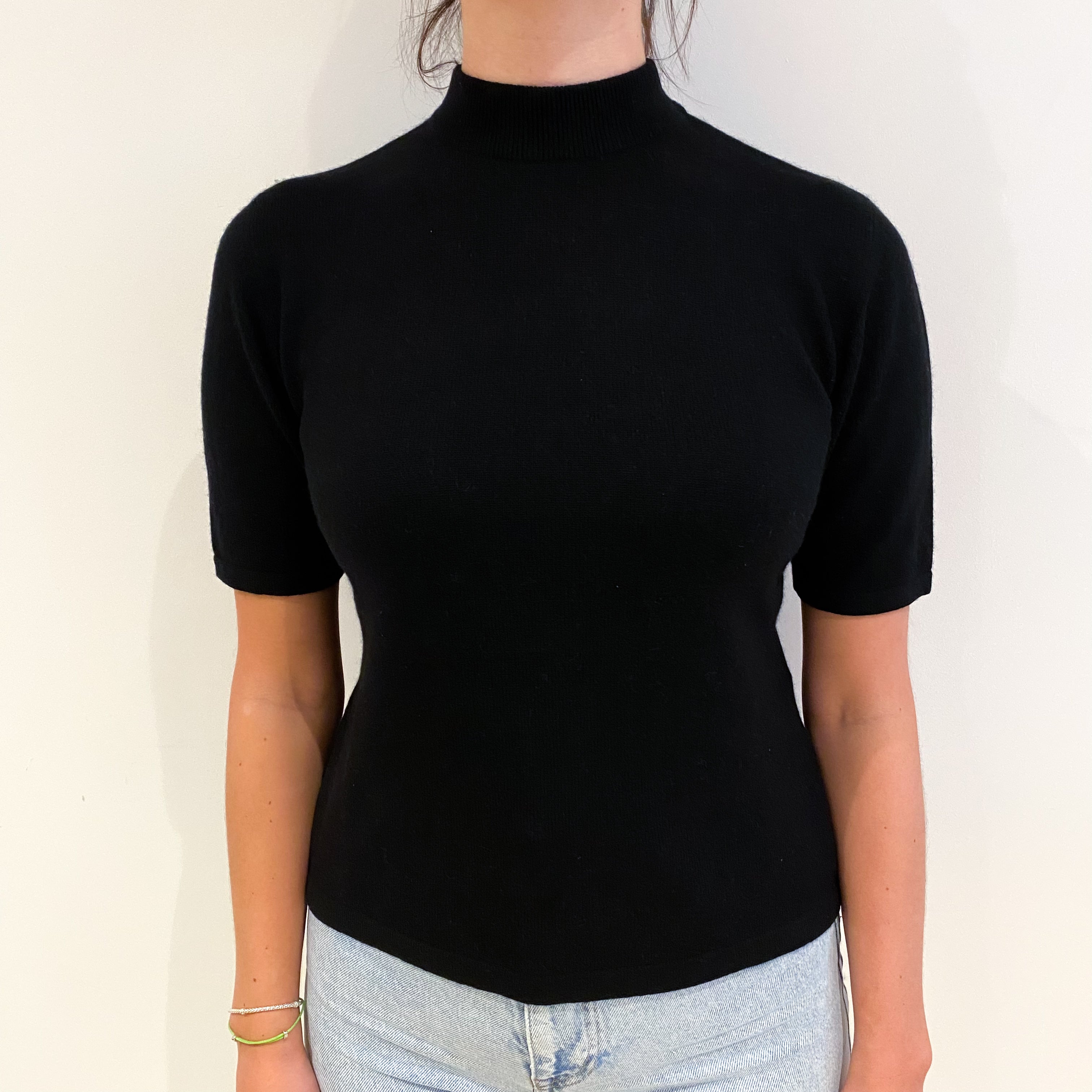 Black Cashmere Turtle Neck Short Sleeved Jumper Small