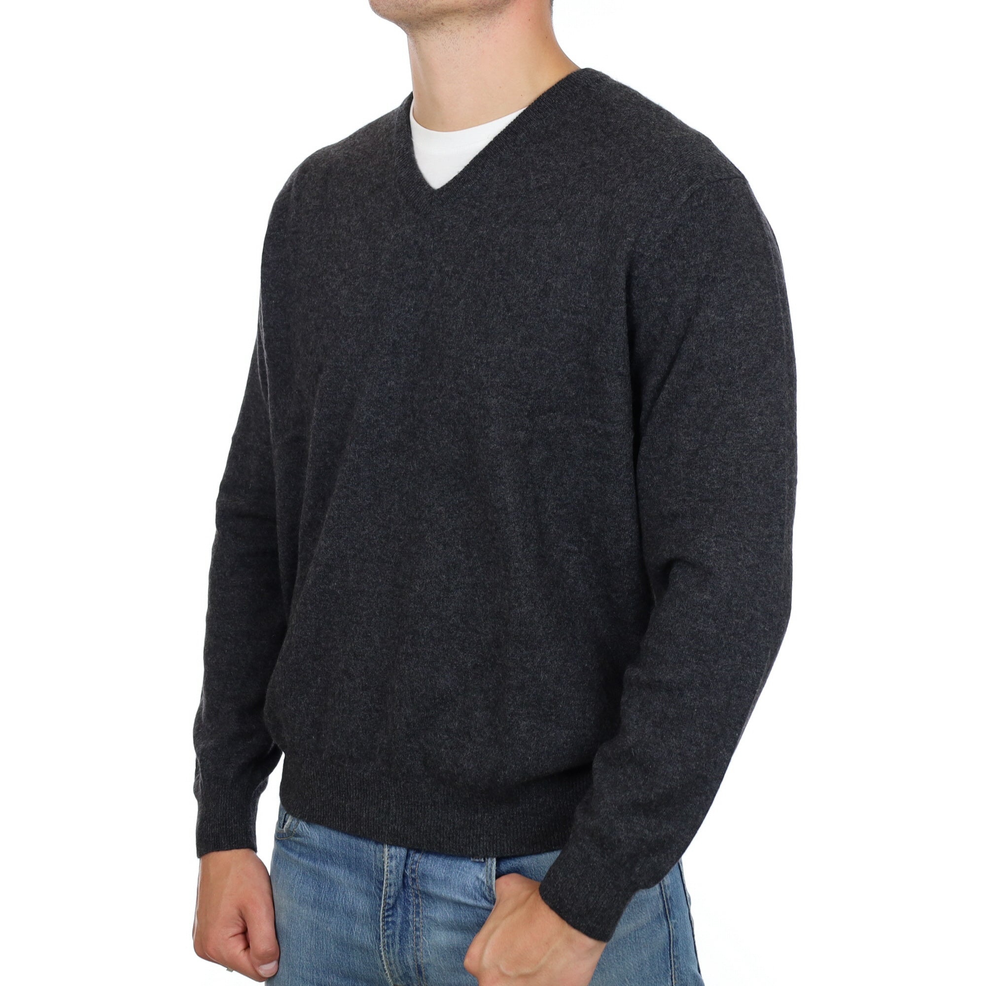 Men's Charcoal Grey Cashmere V Neck Jumper XL