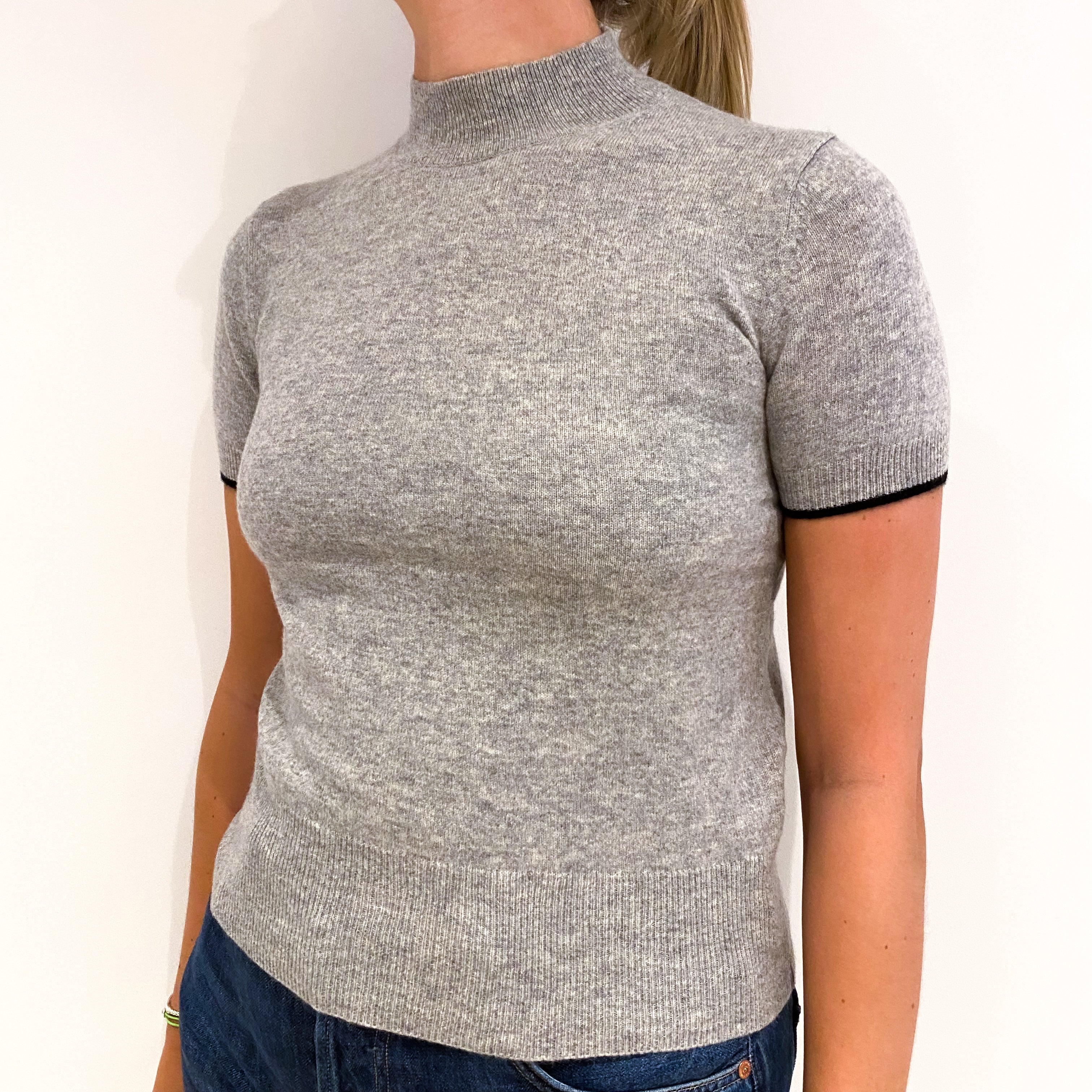 Smoke Grey Short Sleeved Cashmere Turtle Neck Jumper Small