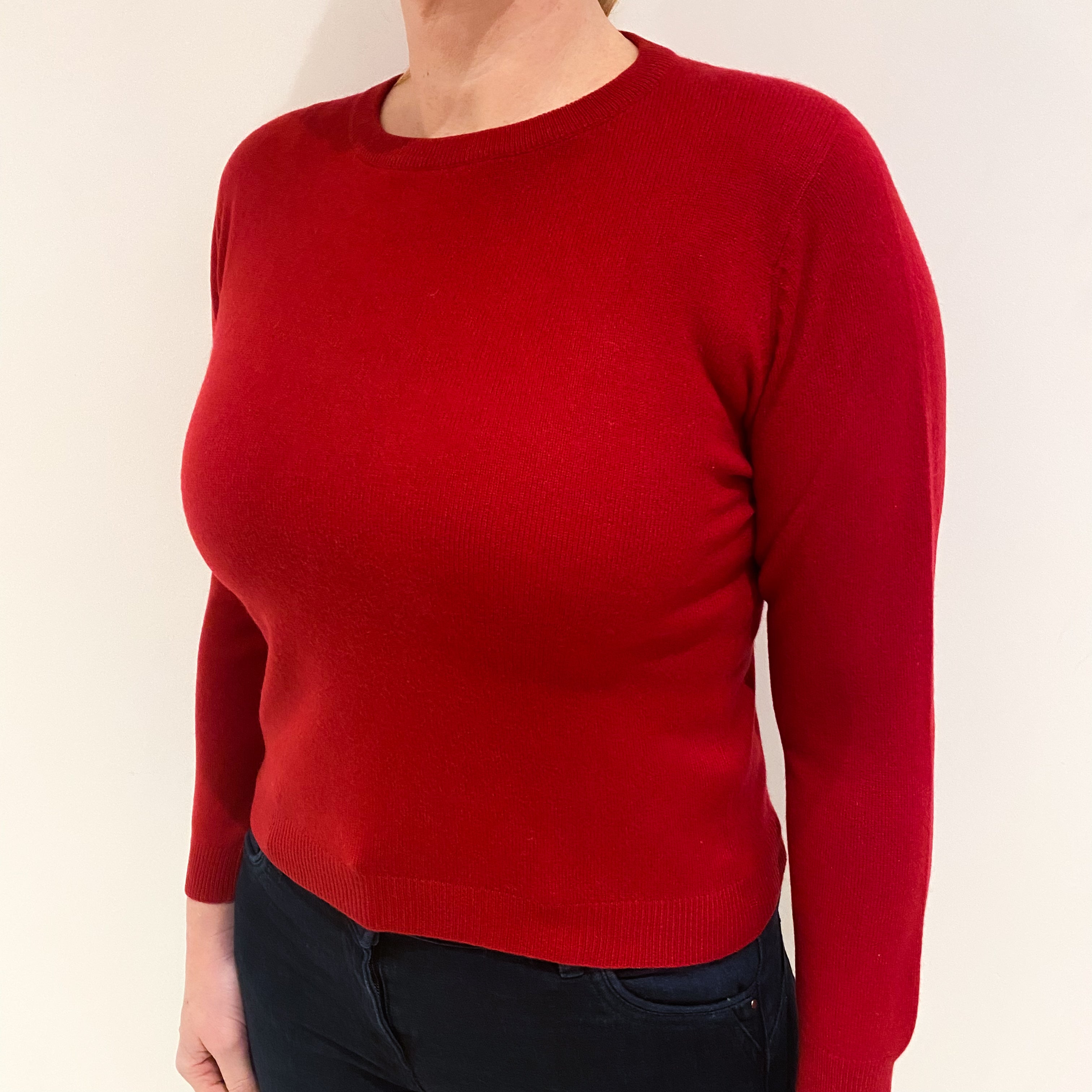 Postbox Red Cropped Cashmere Crew Neck Jumper Large