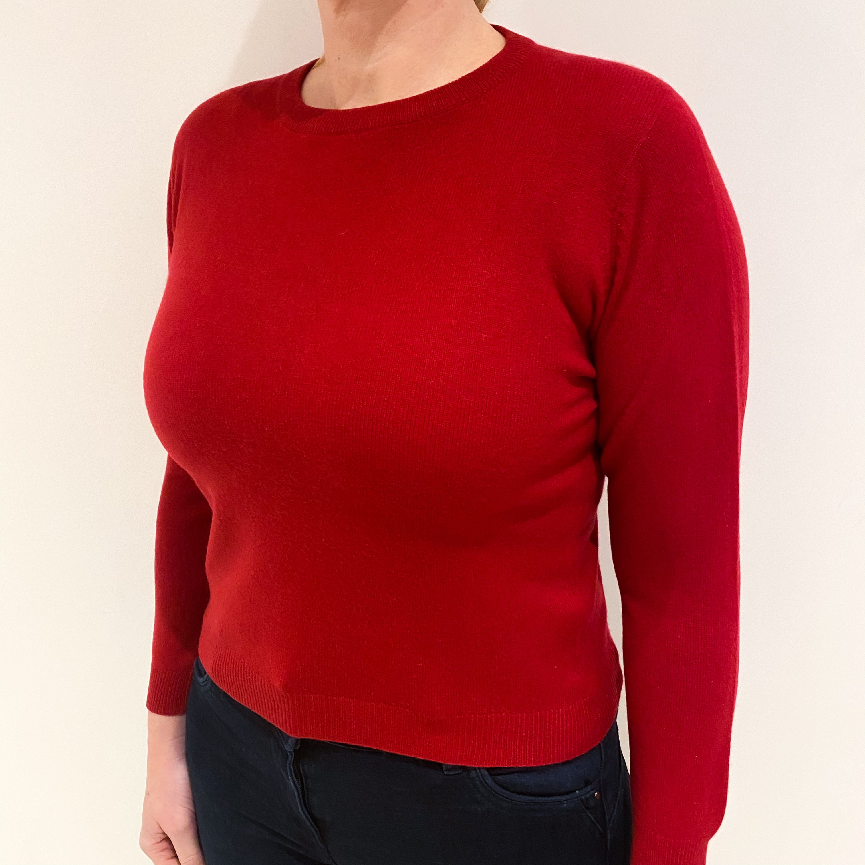 Postbox Red Cropped Cashmere Crew Neck Jumper Large