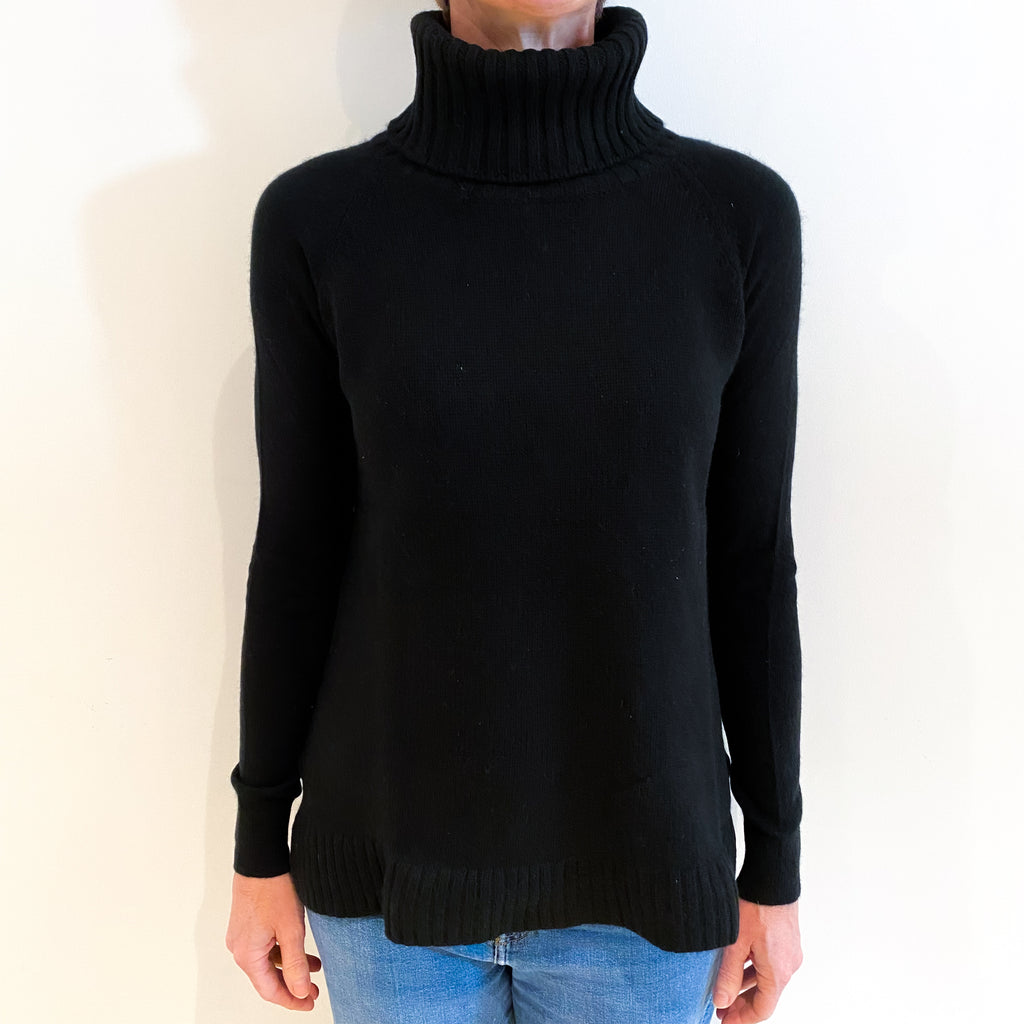 Black Cashmere Polo Neck Tunic Jumper Small