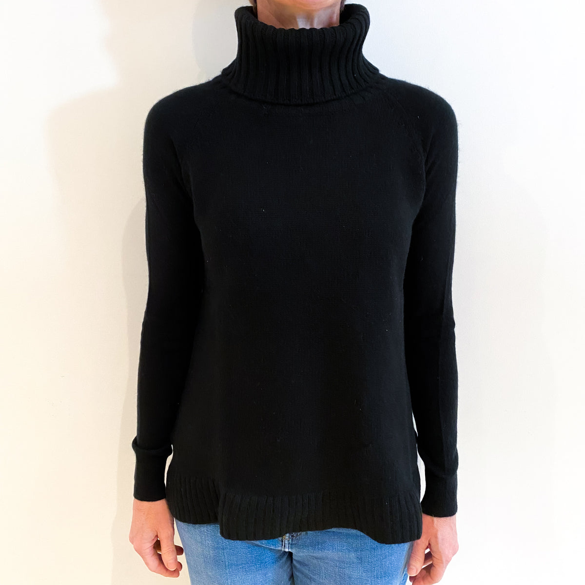 Black Cashmere Polo Neck Tunic Jumper Small