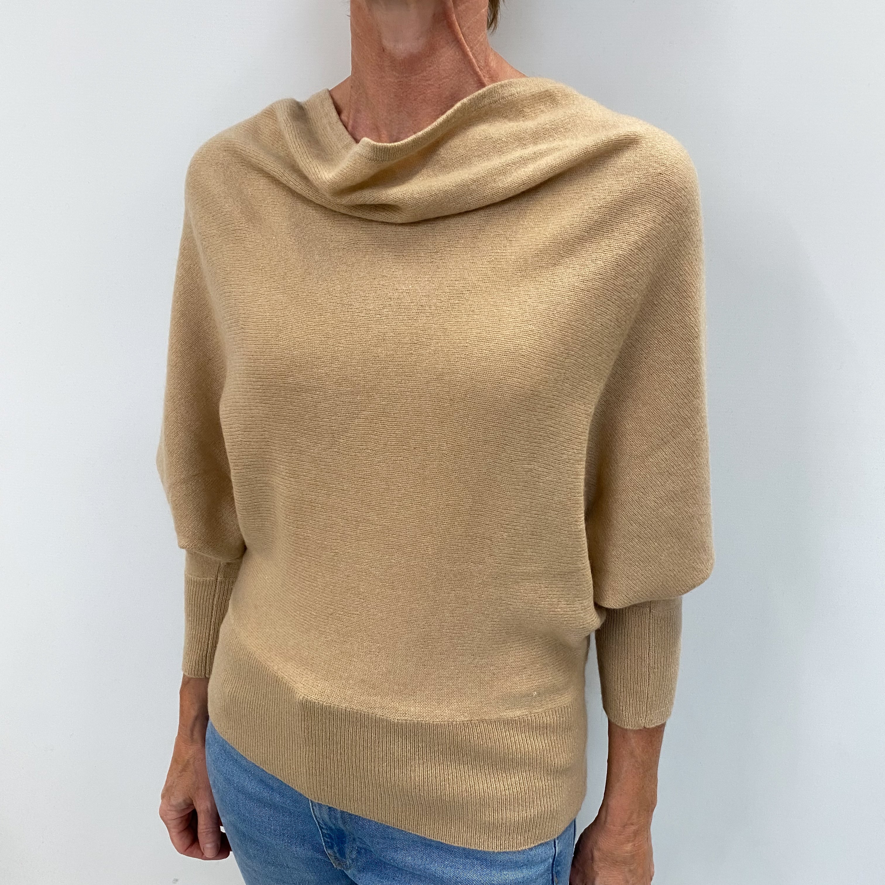 Neiman Marcus Caramel Beige Cashmere Cowl Neck Jumper Small