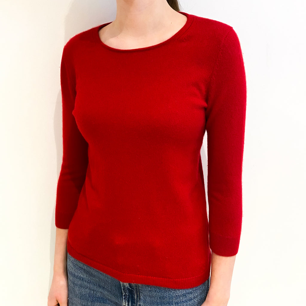 Scarlet Red 3/4 Sleeve Cashmere Crew Neck Jumper Extra Small