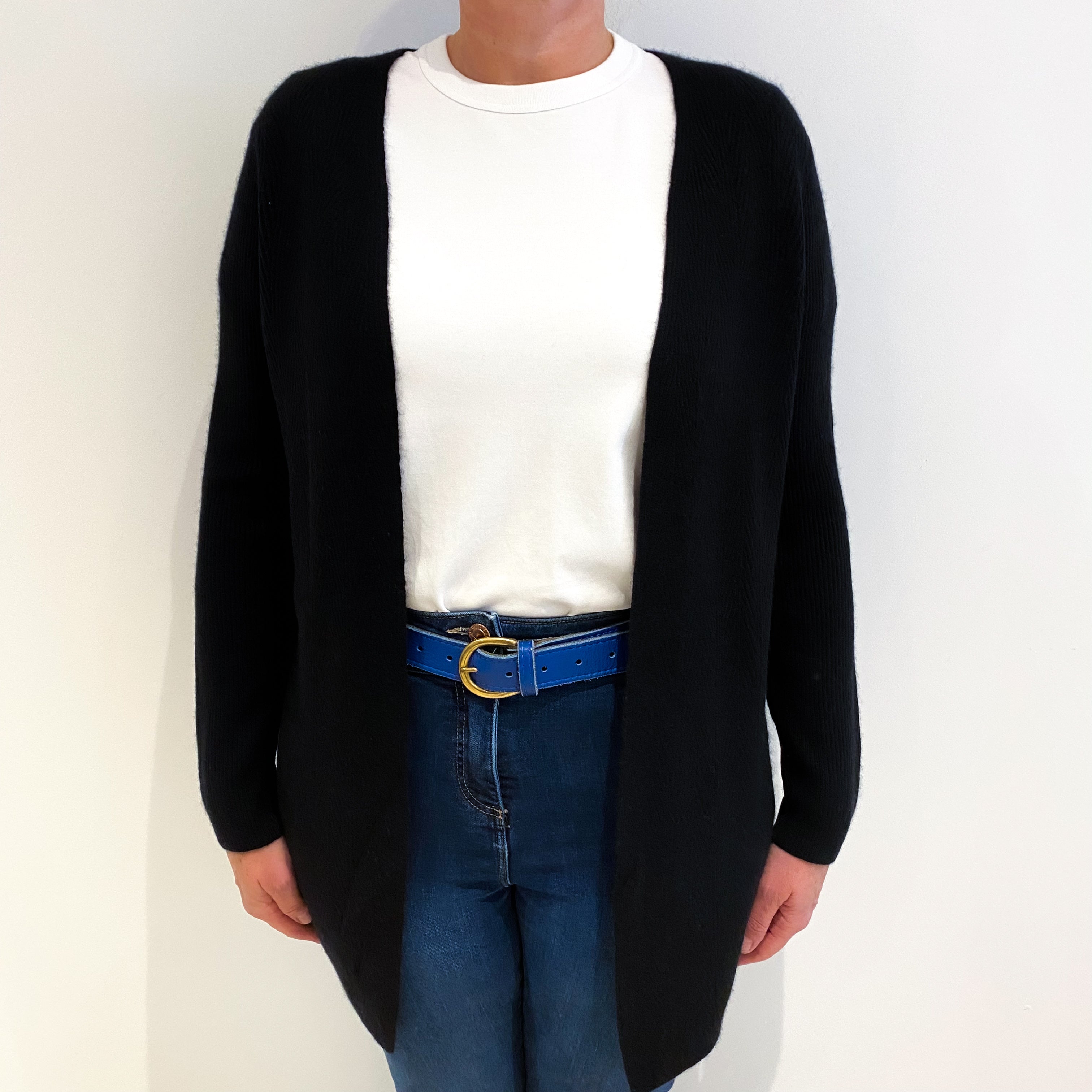 Black Long Cashmere Edge To Edge Cardigan Large