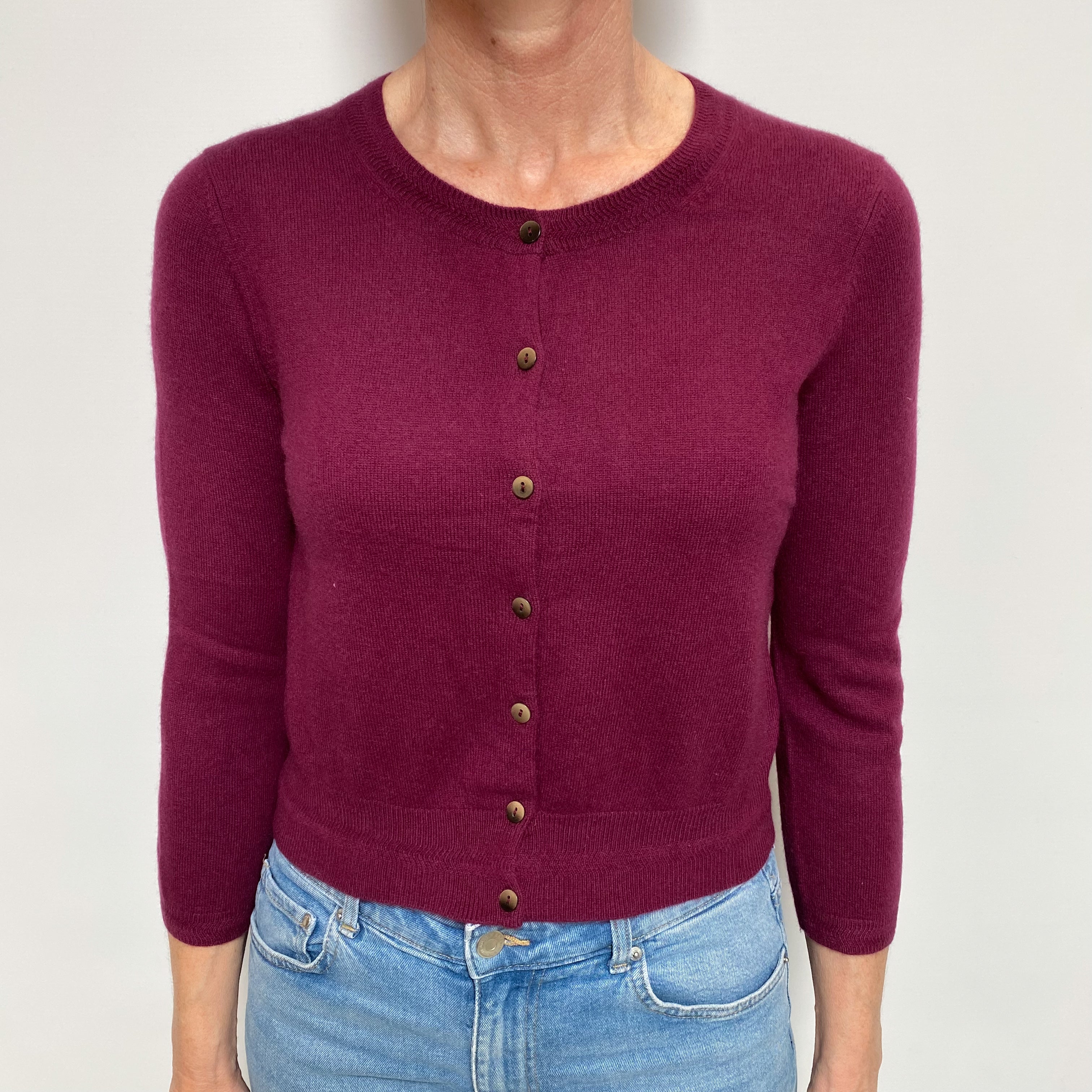 Mulberry Purple Cashmere Cropped Crew Neck Cardigan Small