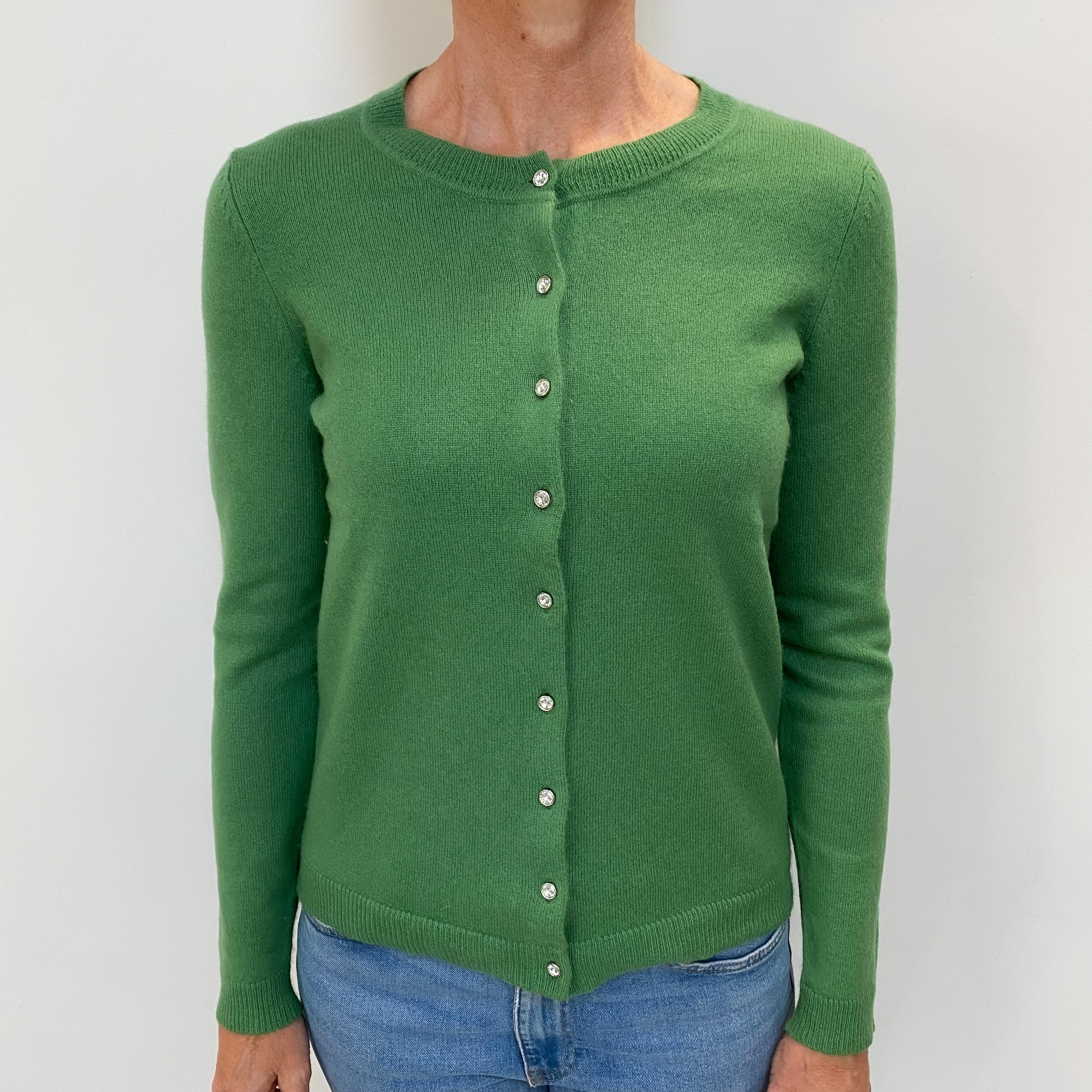 Grass Green Cashmere Crew Cardigan Small