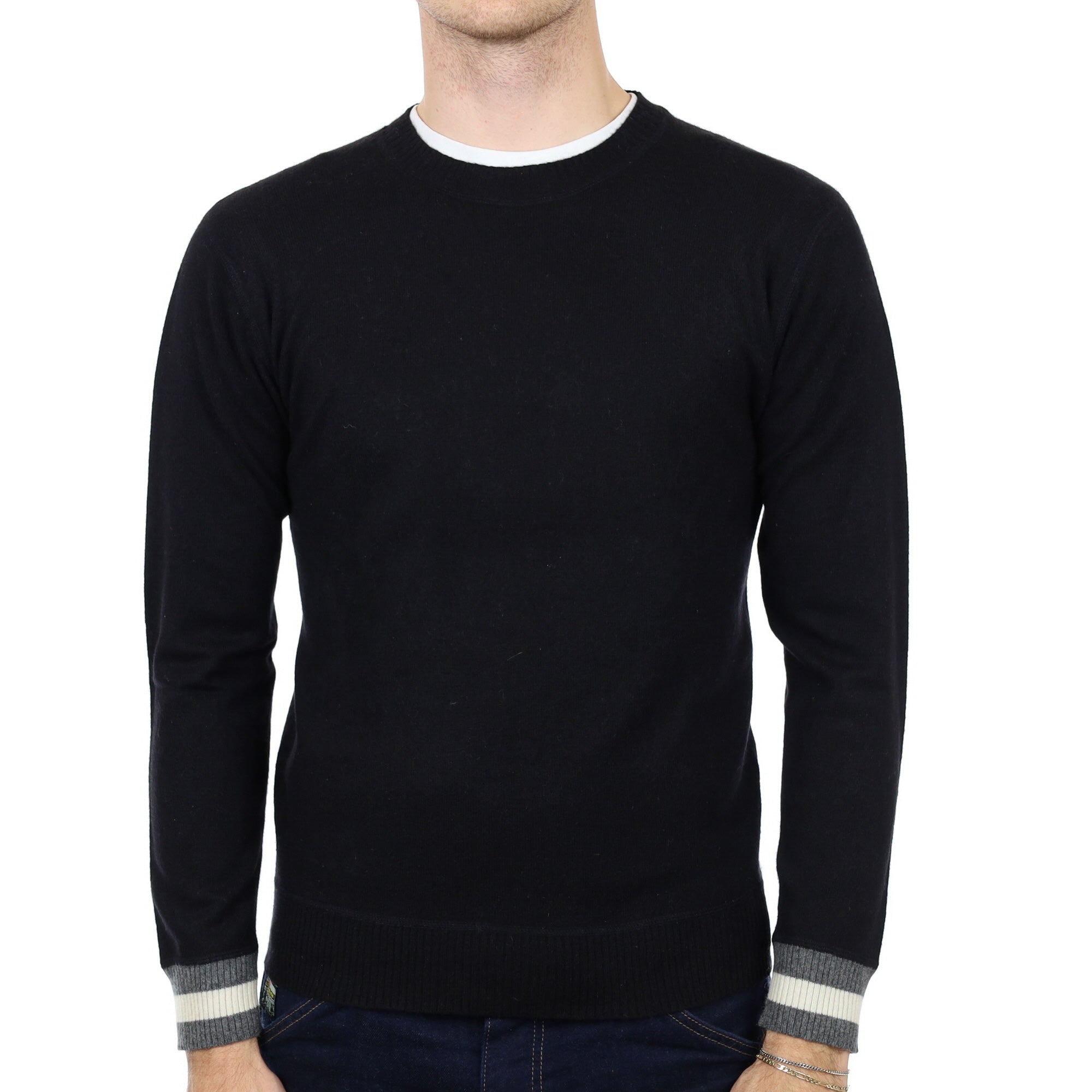 Men's Black Cashmere Crew Neck Jumper Medium
