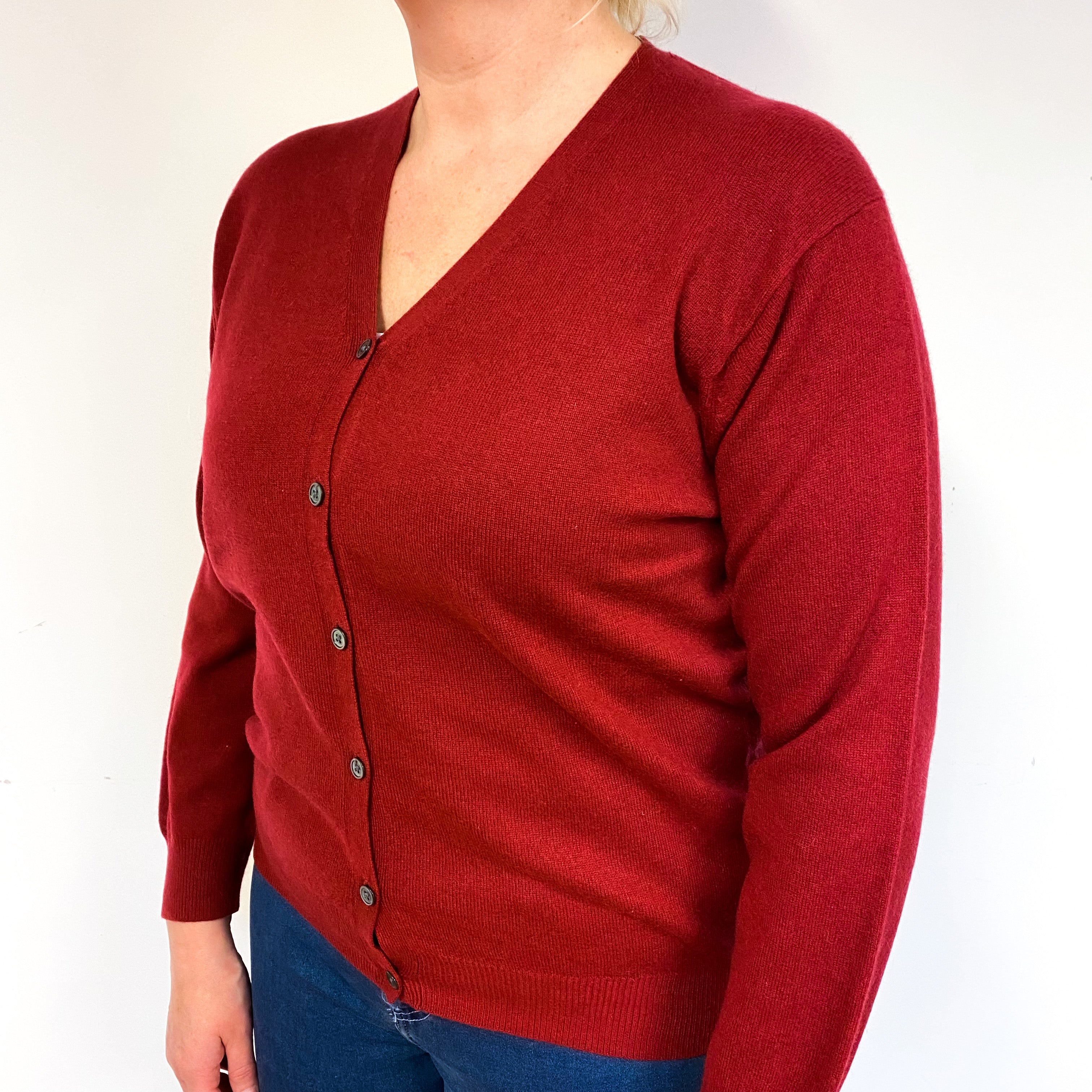Maroon Red Cashmere V-Neck Cardigan Large