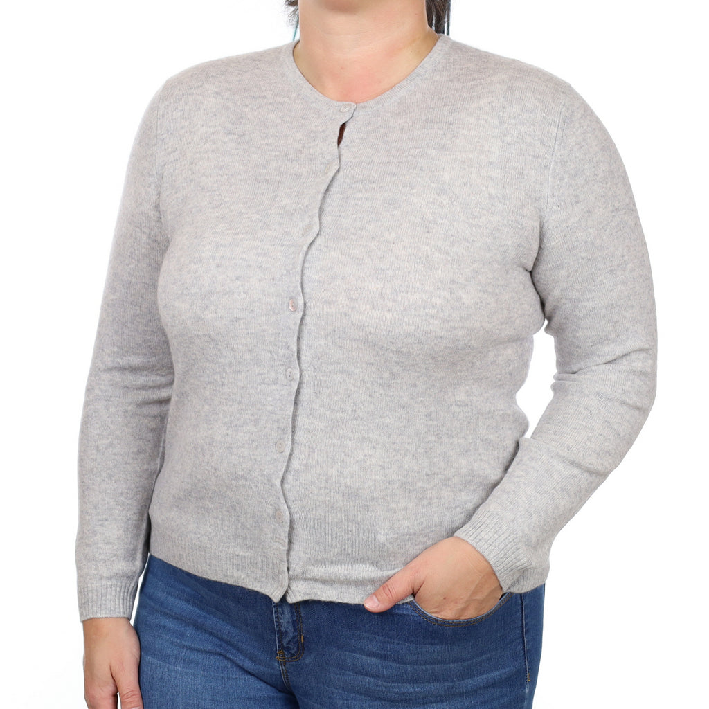 Smoke Grey Cashmere Crew Neck Cardigan Large