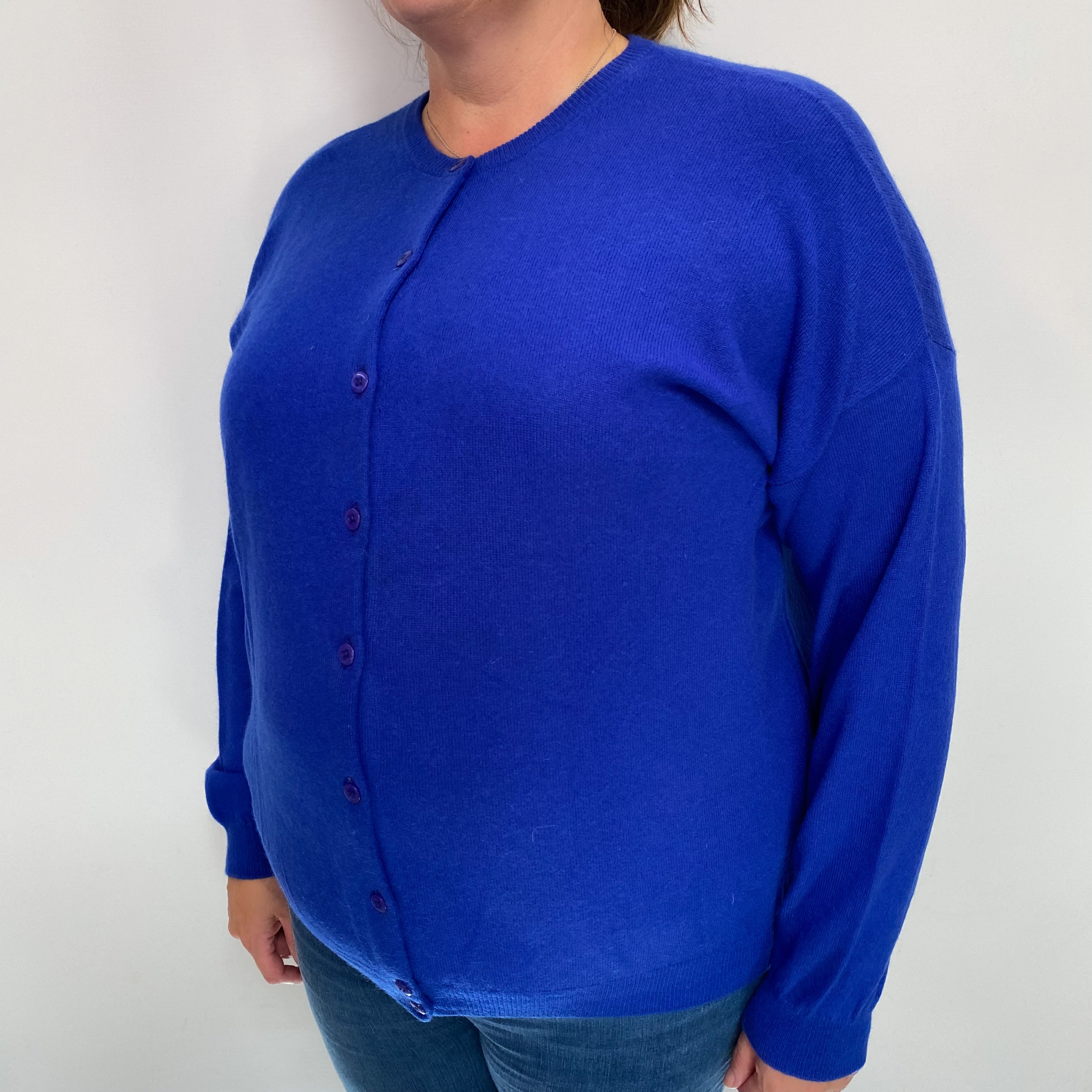 Cobalt Blue Cashmere Crew Cardigan Extra Large