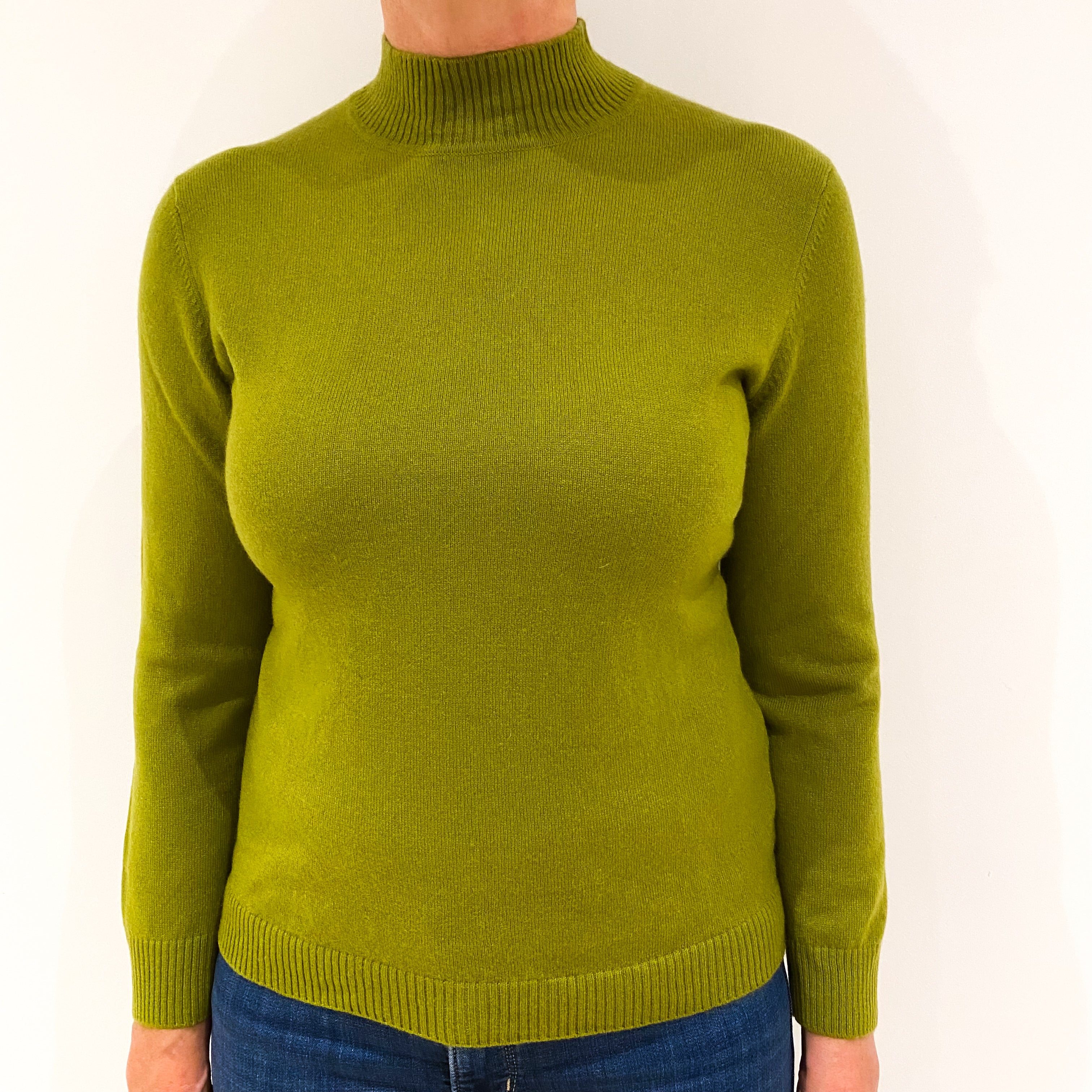 Moss Green Cashmere Polo Neck Jumper Medium