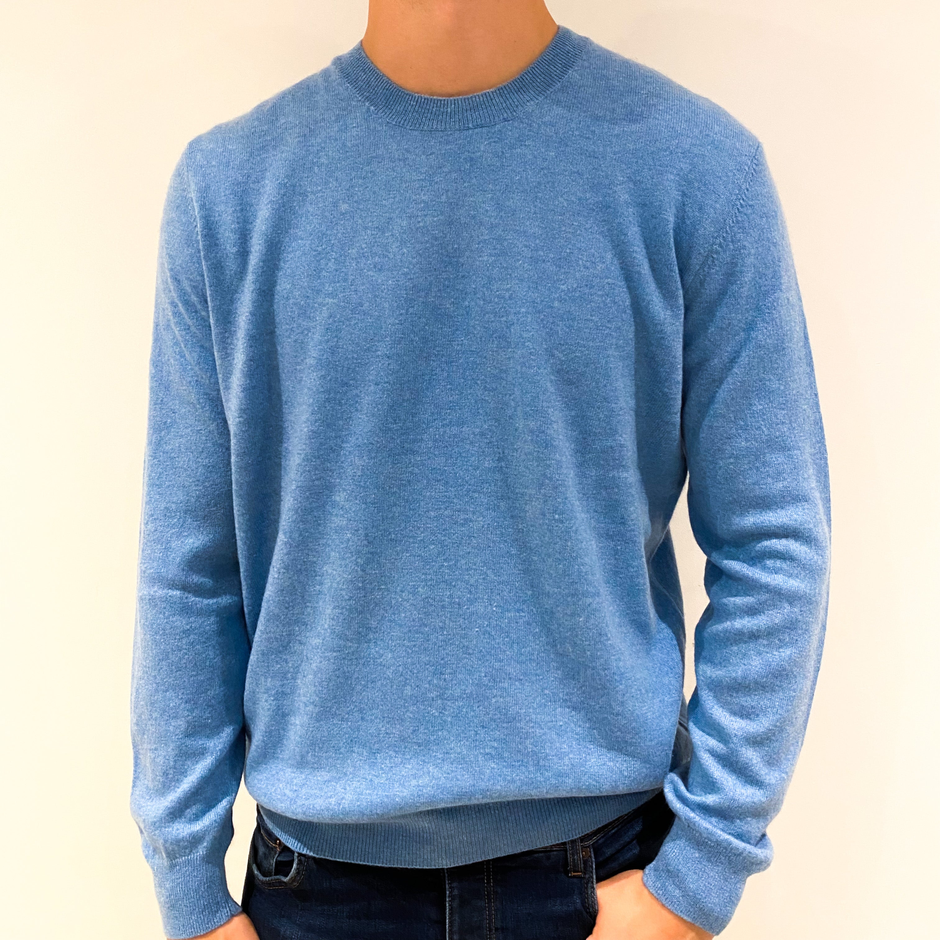 Men's Sky Blue Cashmere Crew Neck Jumper Extra Extra Large