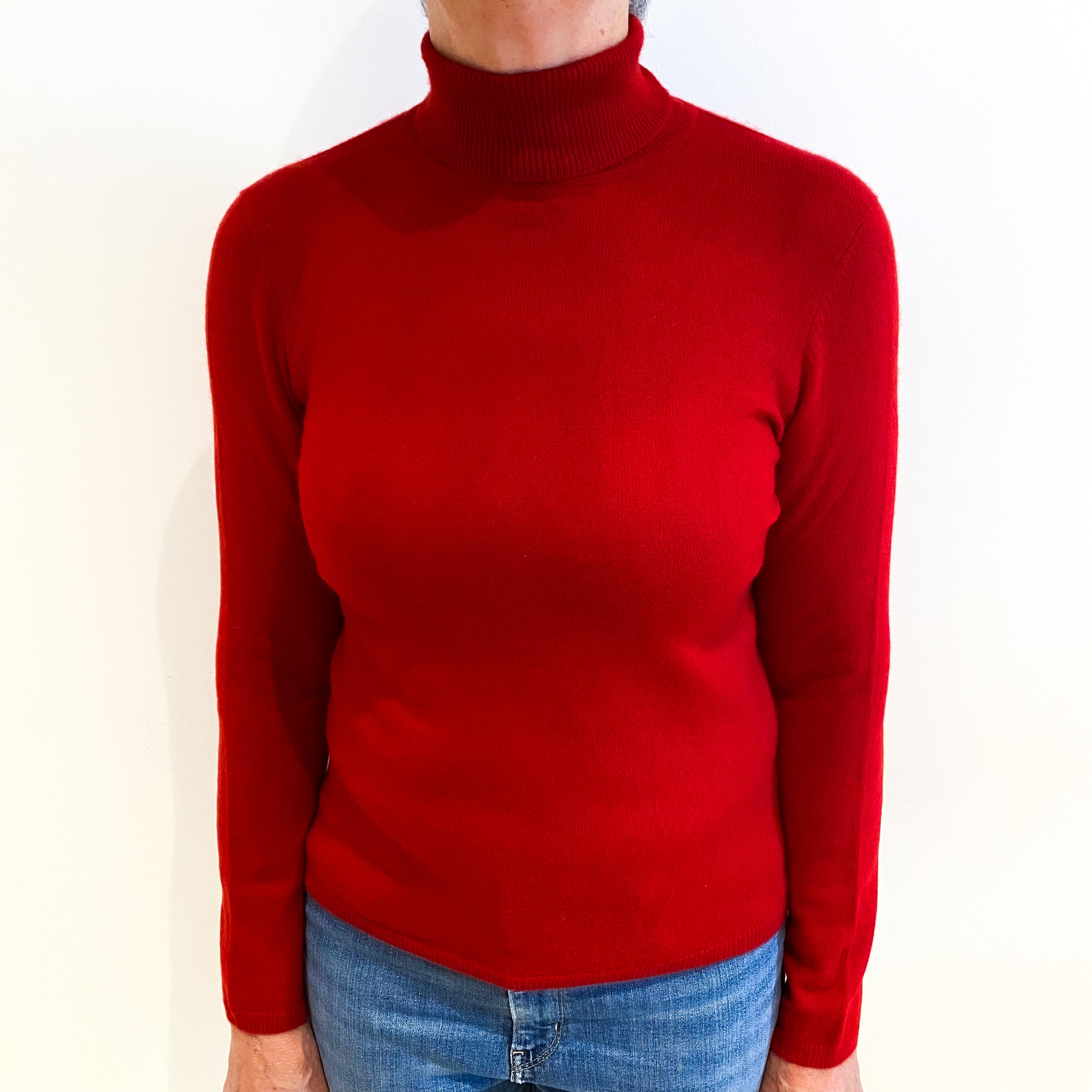 Scarlet Red Cashmere Polo Neck Jumper Medium