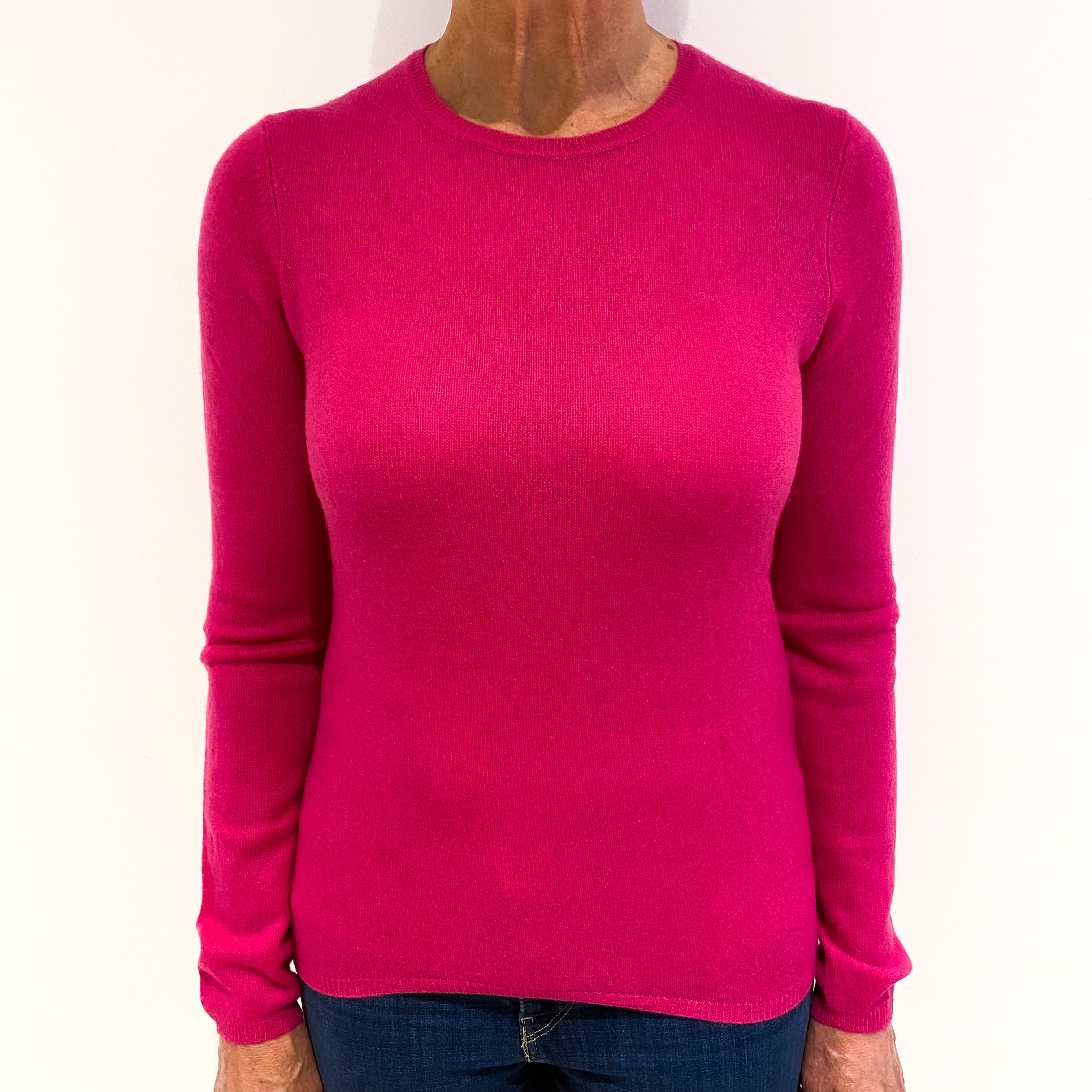 Fuchsia Pink Cashmere Crew Neck Jumper Medium