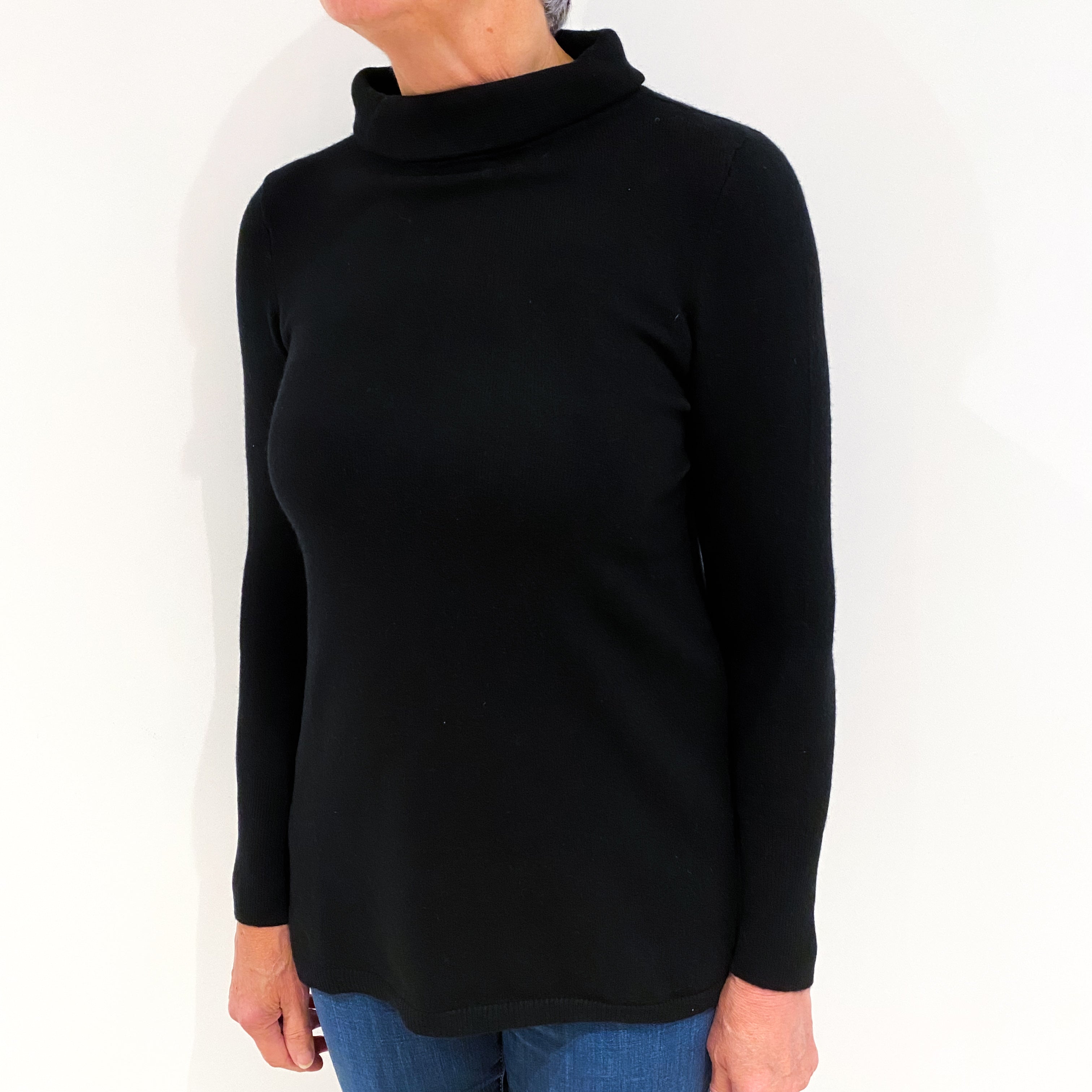 Black Cashmere Polo Neck Jumper Medium