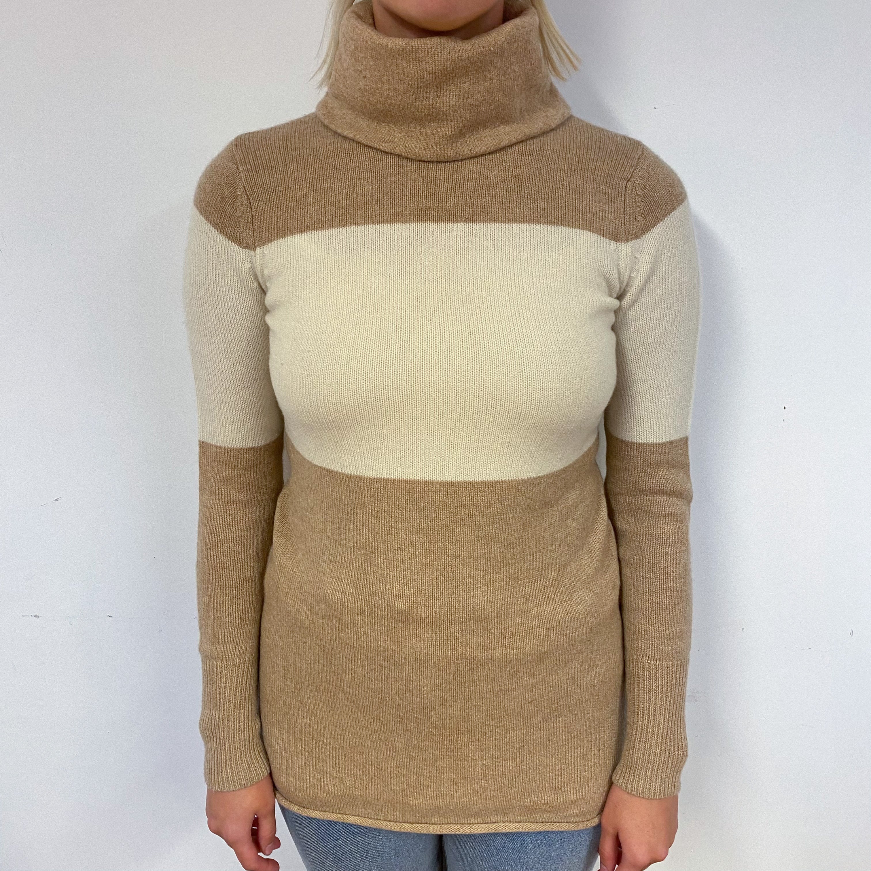 Butterscotch and Cream Cashmere Polo Neck Jumper Small