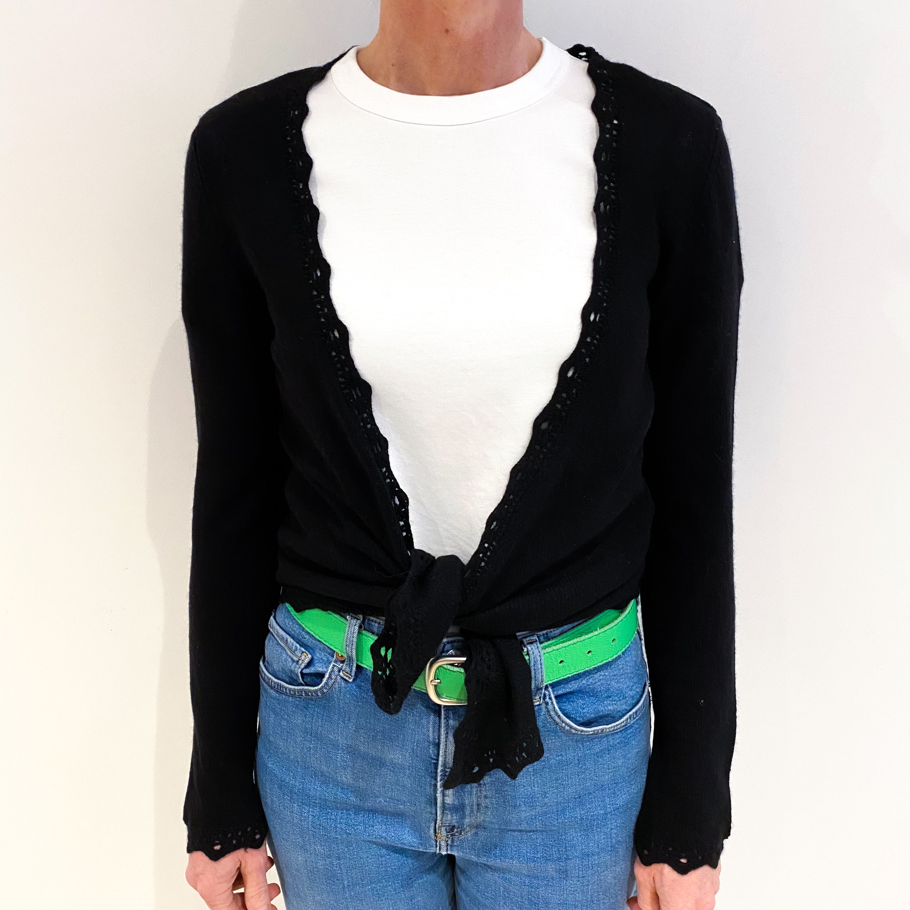 Black Cashmere Tie Front Cardigan Small