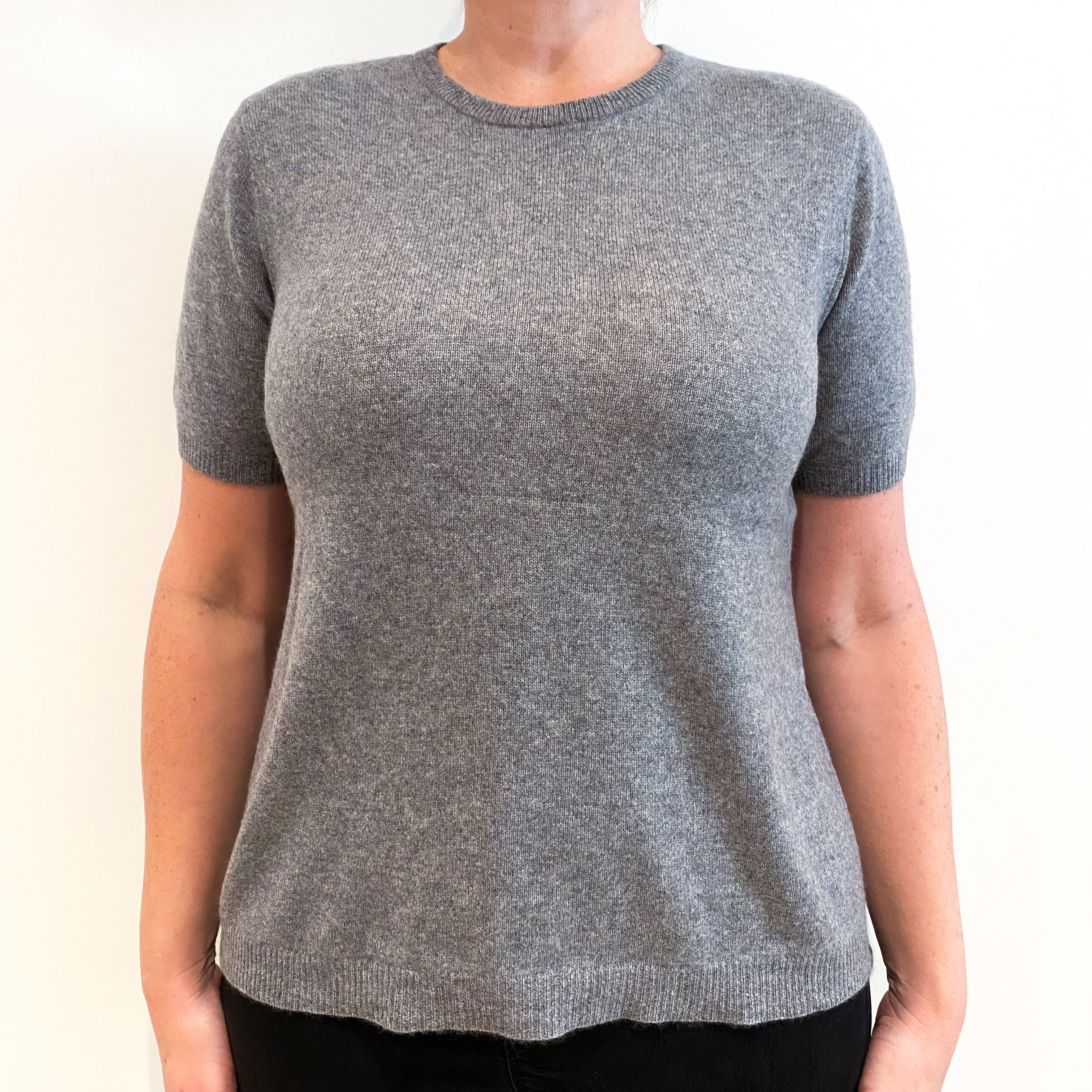 Slate Grey Cashmere Short Sleeve Jumper Large